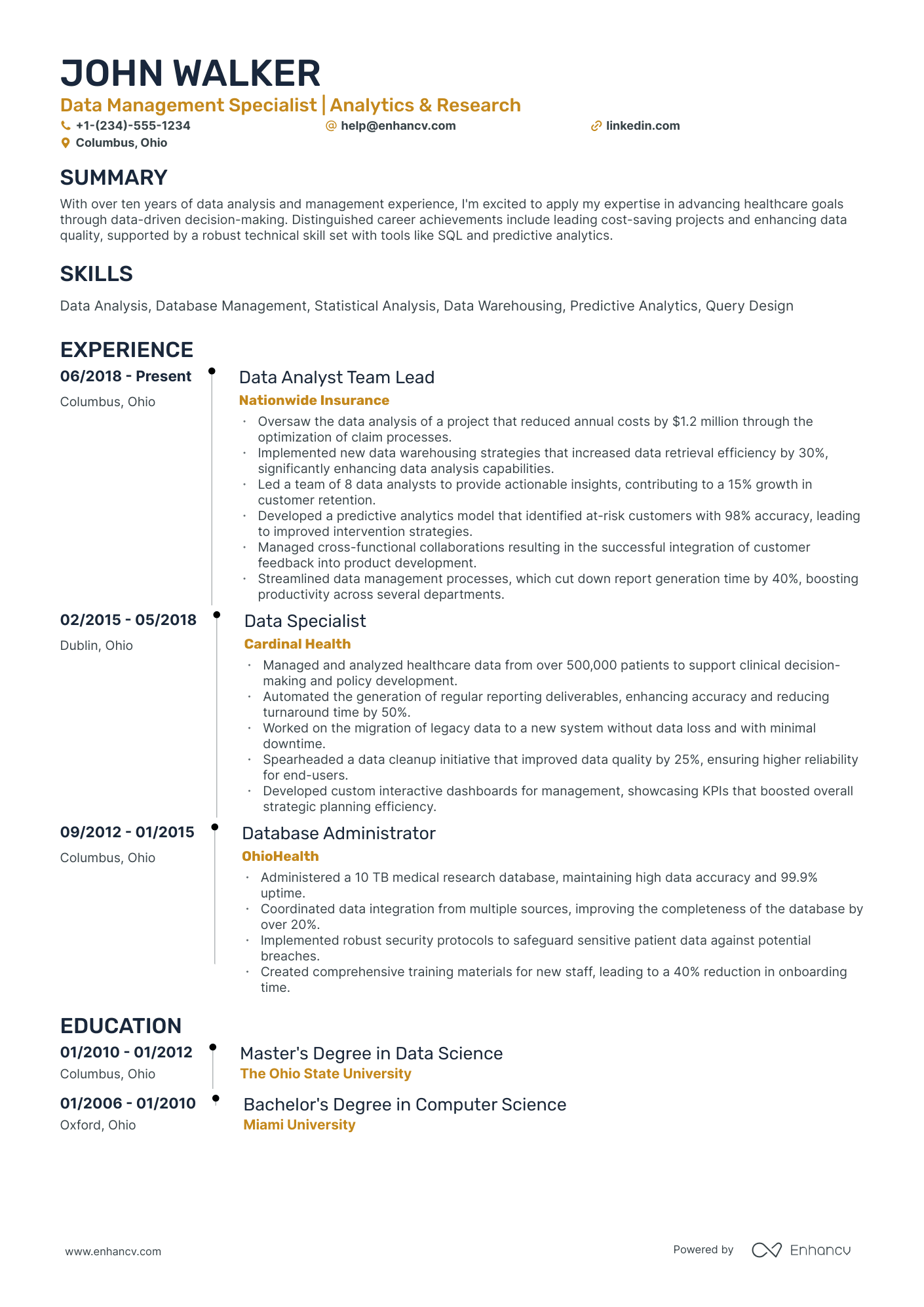 A resume example of a Timeline