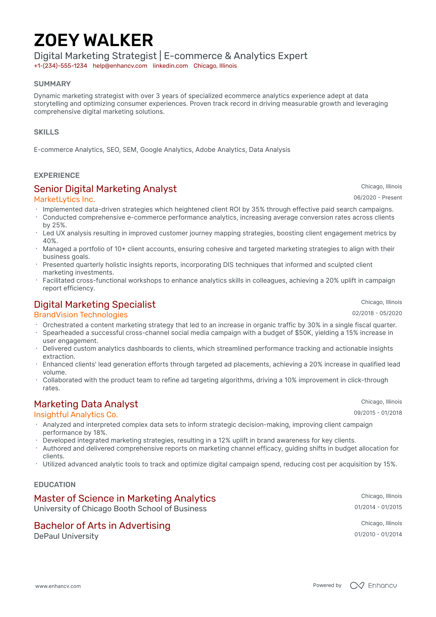 A resume example of a Classic