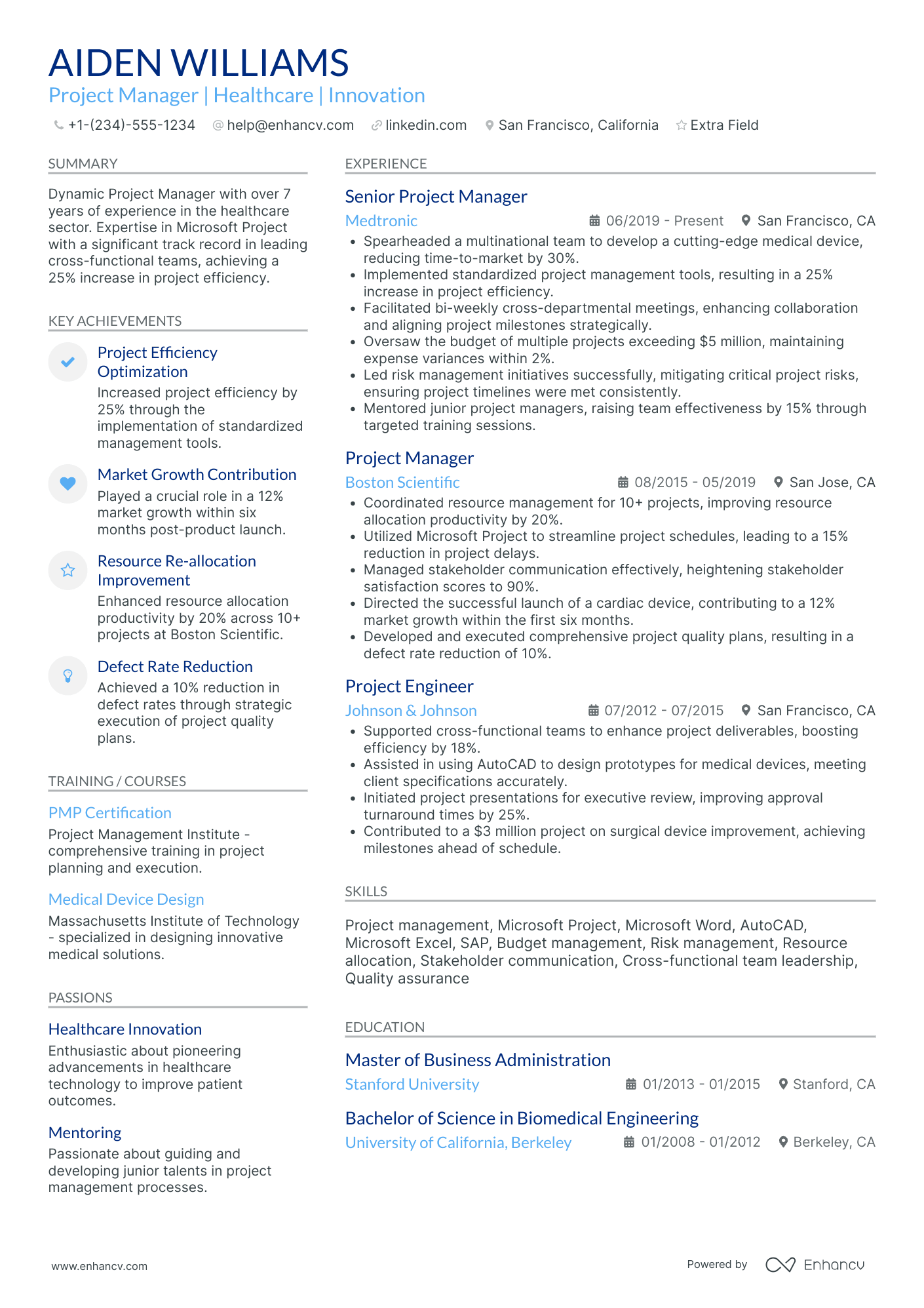 A resume example of a Career Change Project Manager