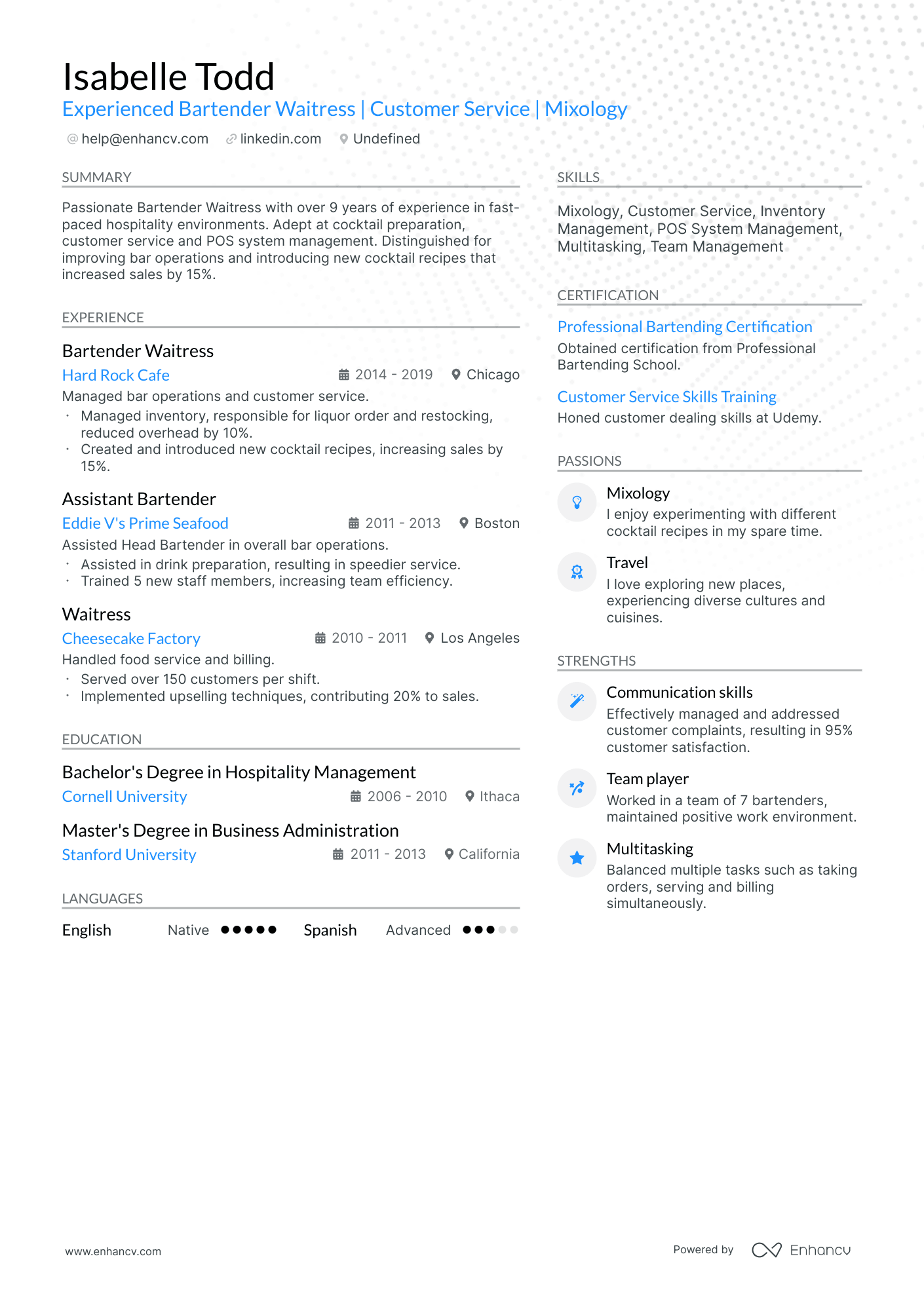 A resume example of a Modern