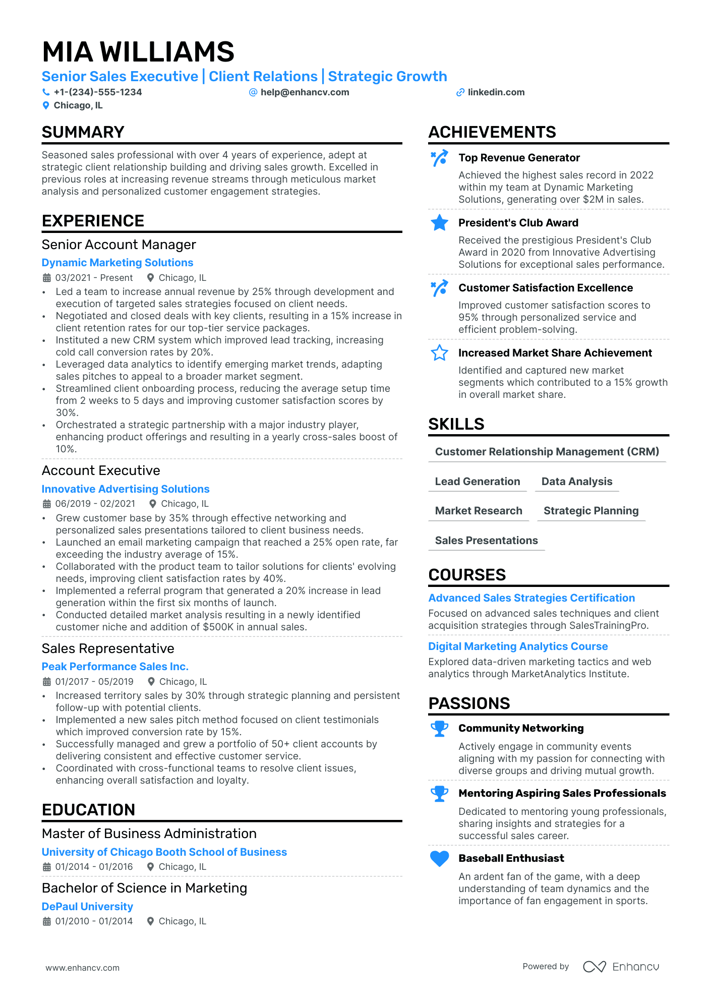 A resume example of a Sales Account Executive
