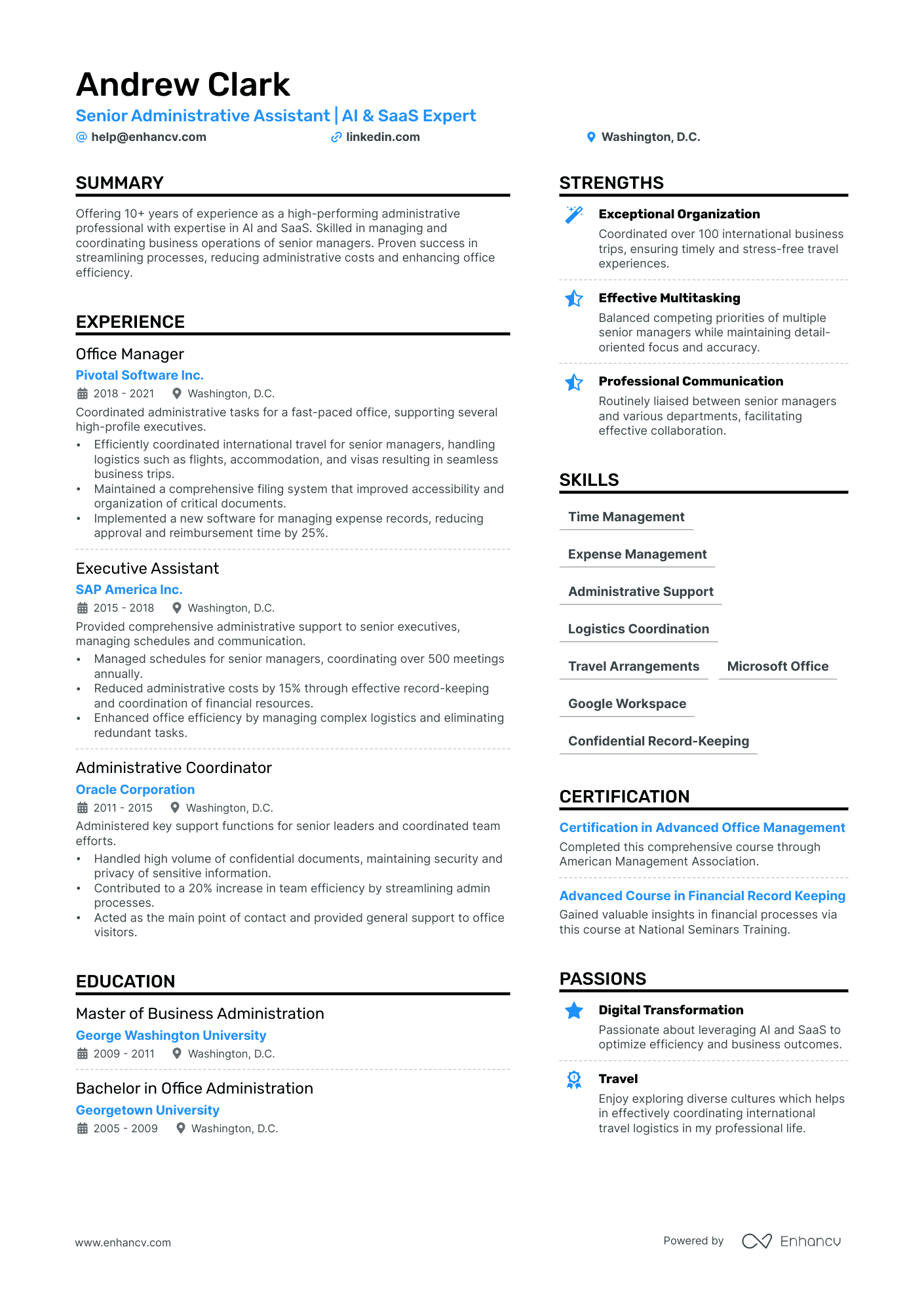 A resume example of a Executive Administrative Assistant
