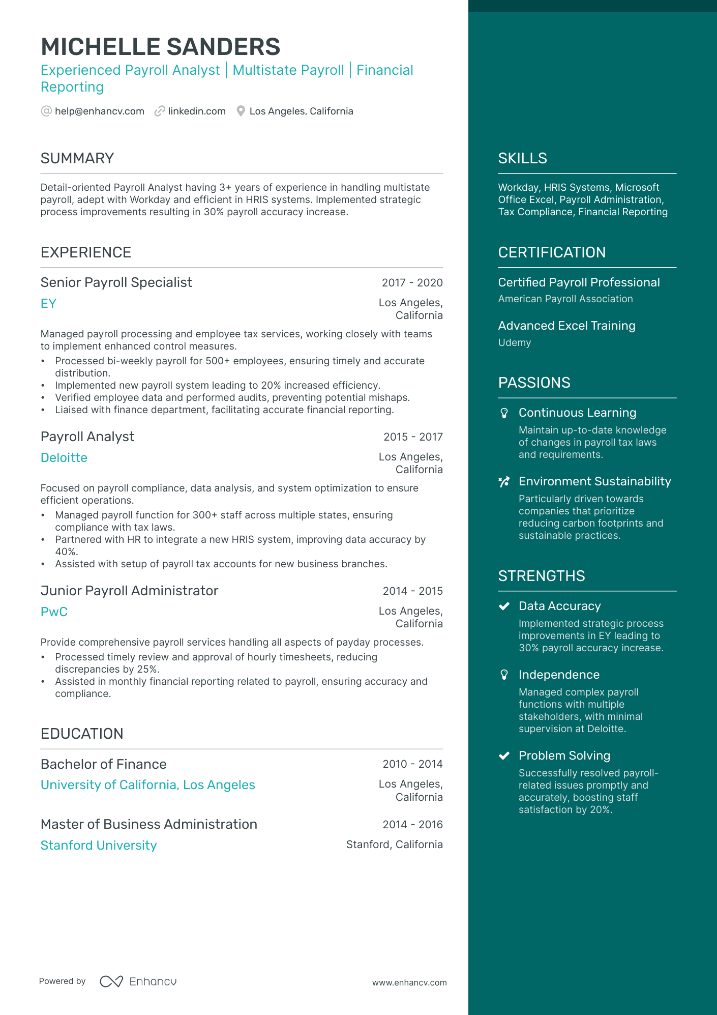 A resume example of a Elegant