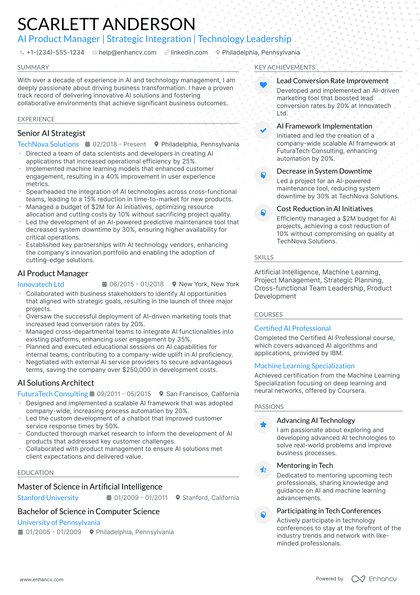 A resume example of a Modern