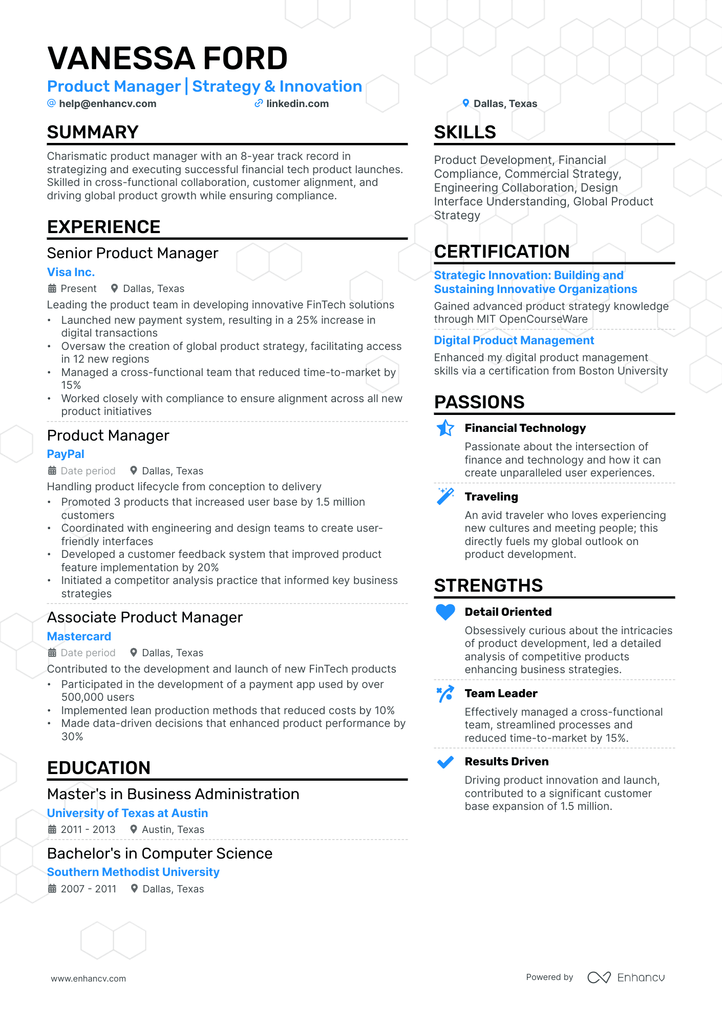 A resume example of a Double Column