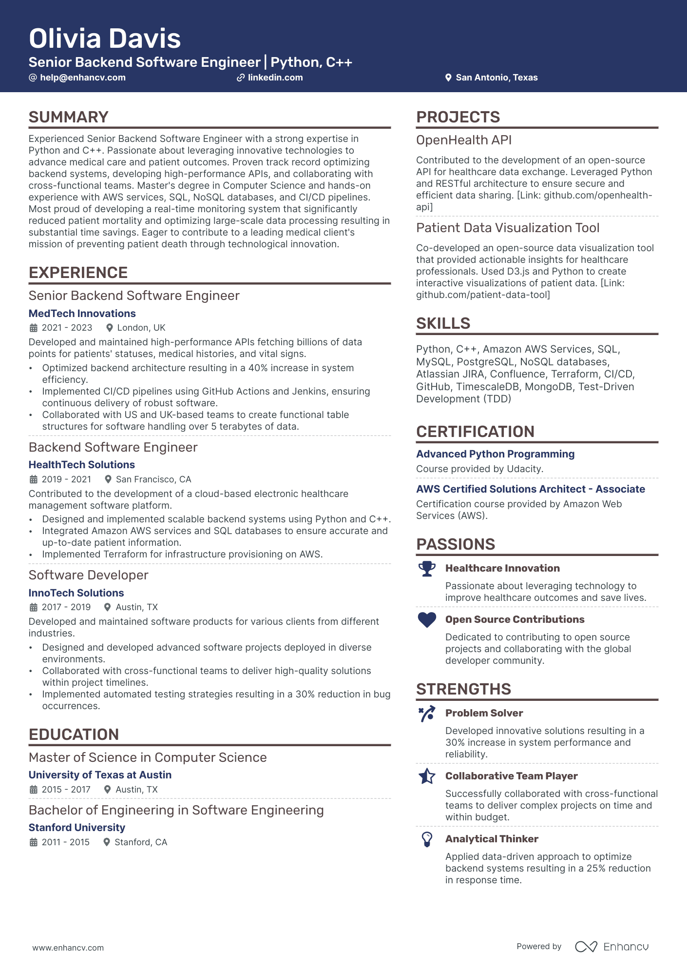A resume example of a Creative