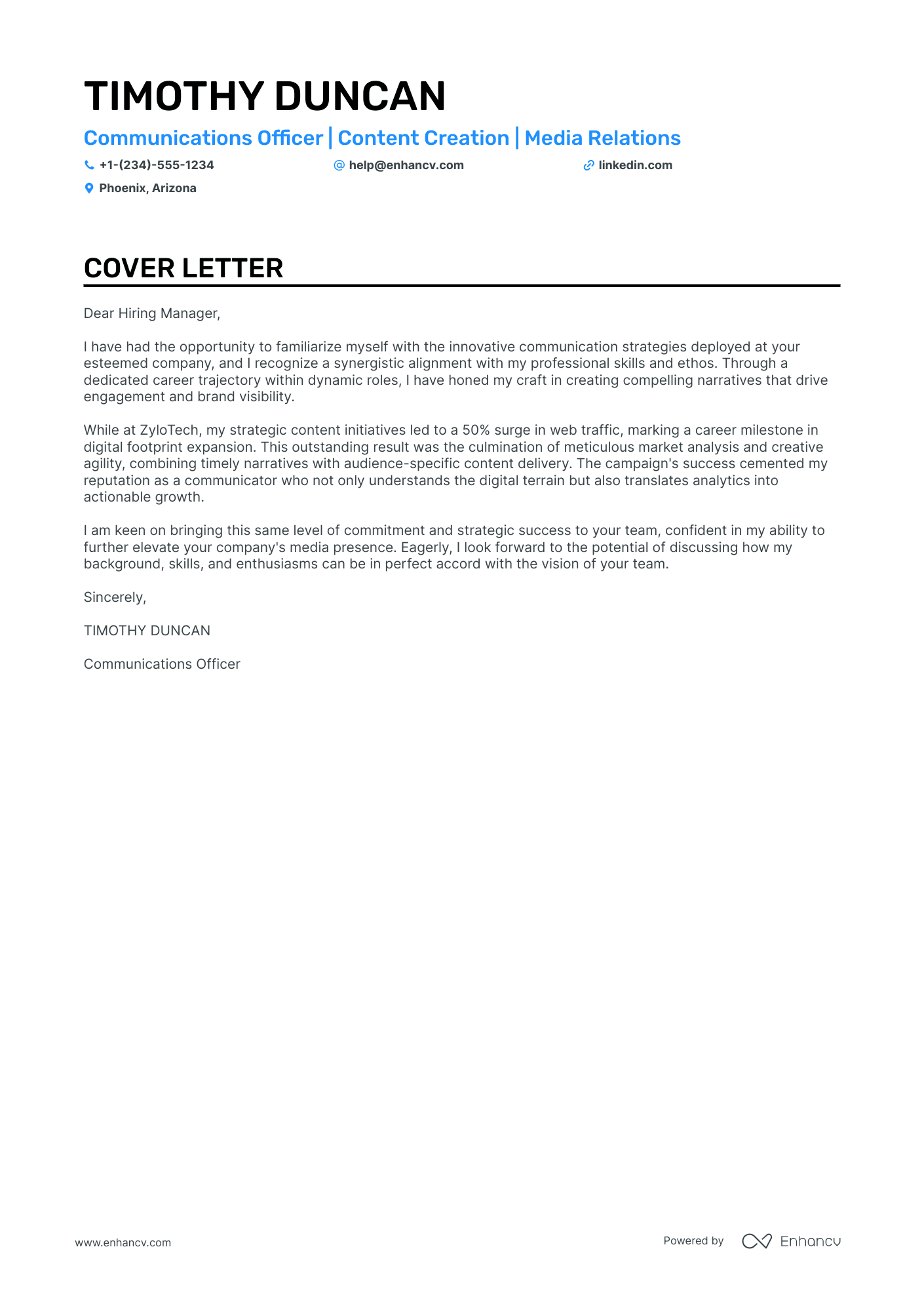 A resume example of a Communications Officer
