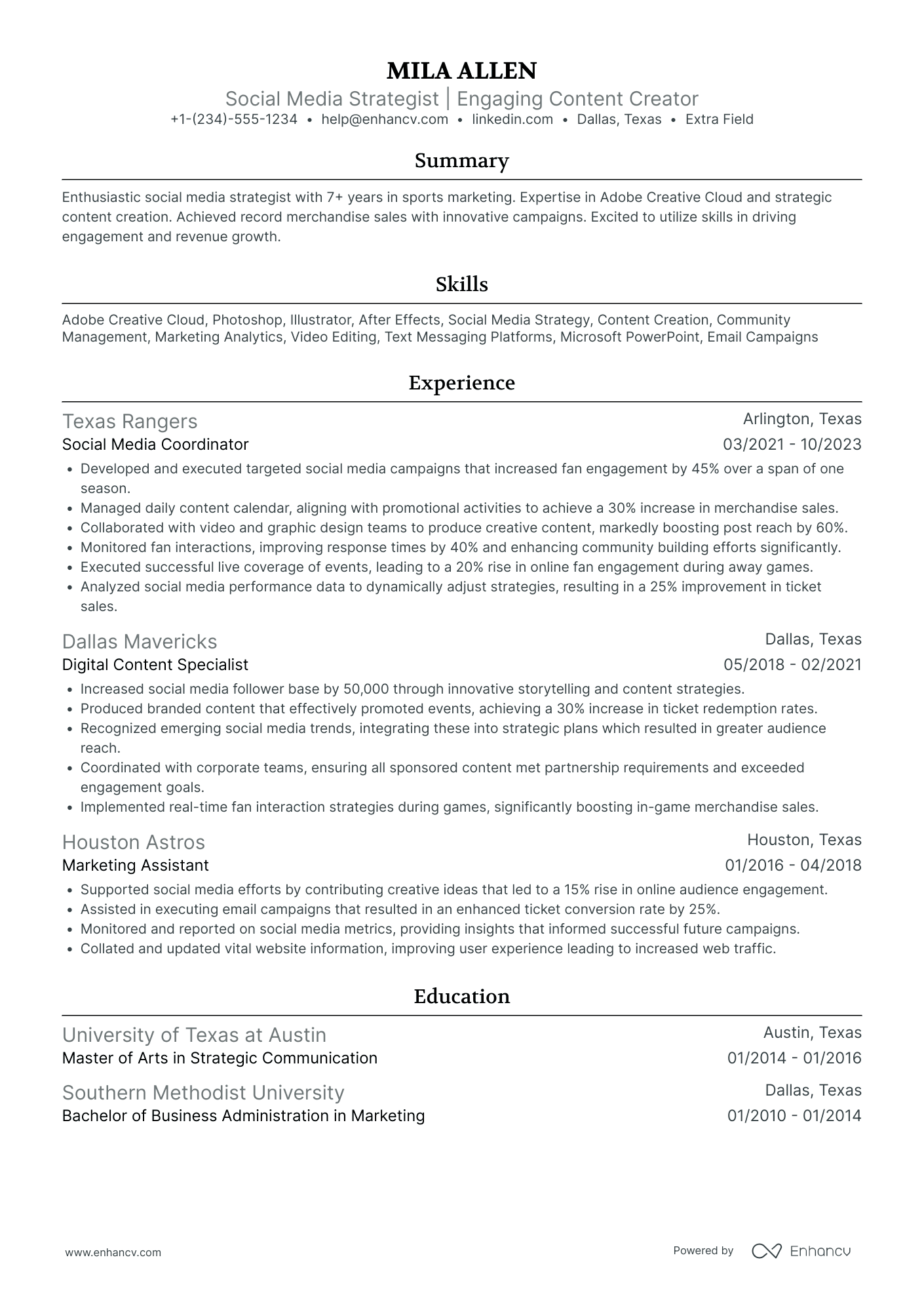 A resume example of a Social Media Analytics Coordinator