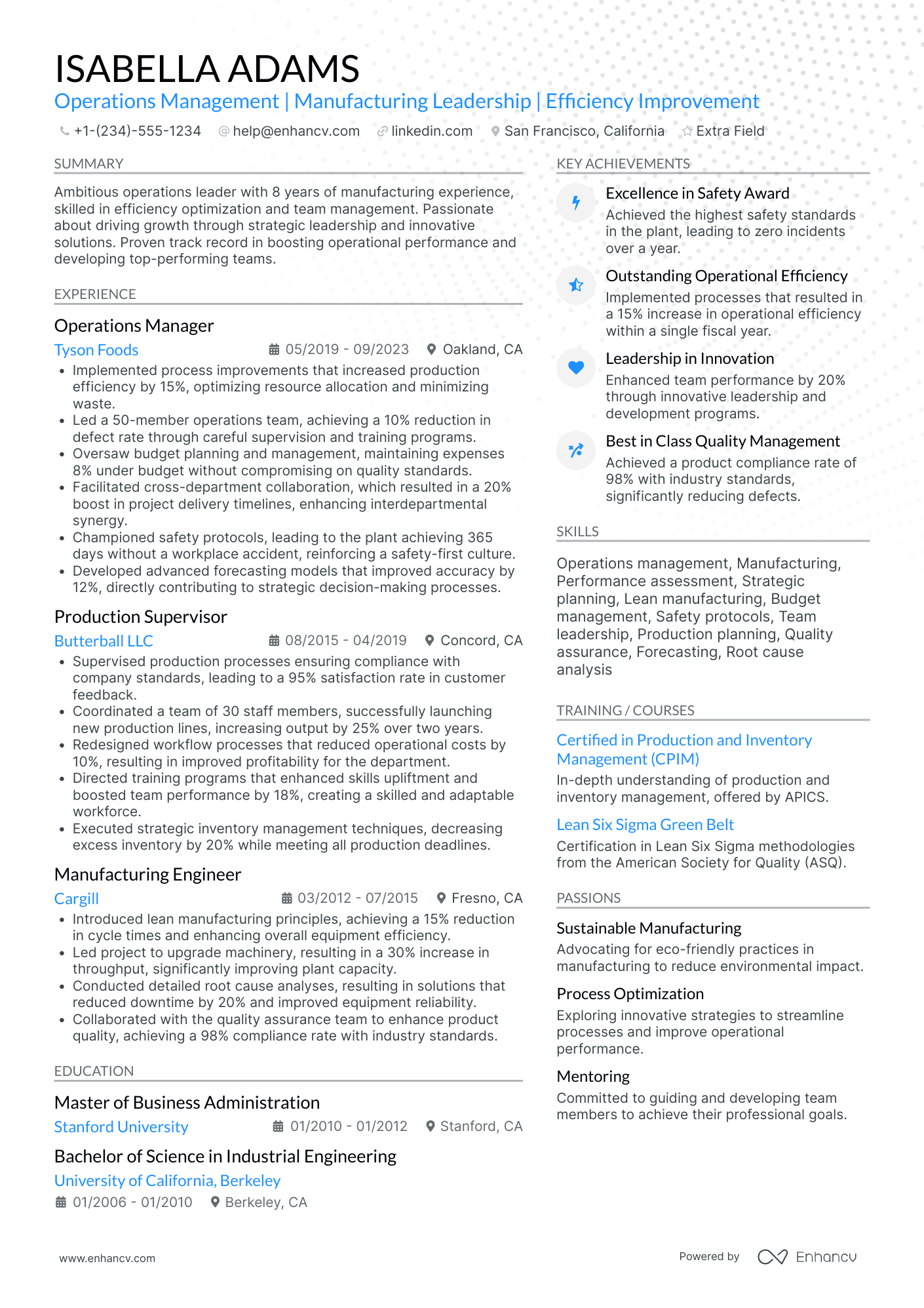 A resume example of a Factory Training Manager