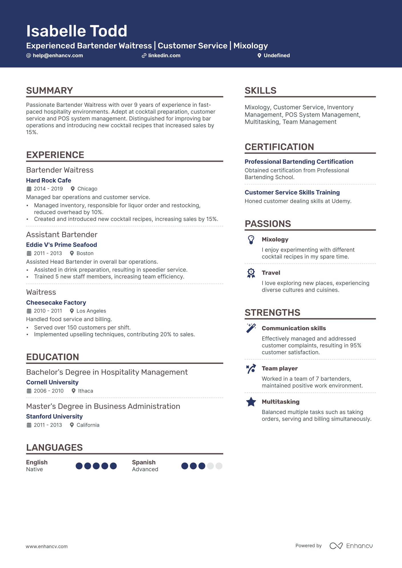 A resume example of a Creative