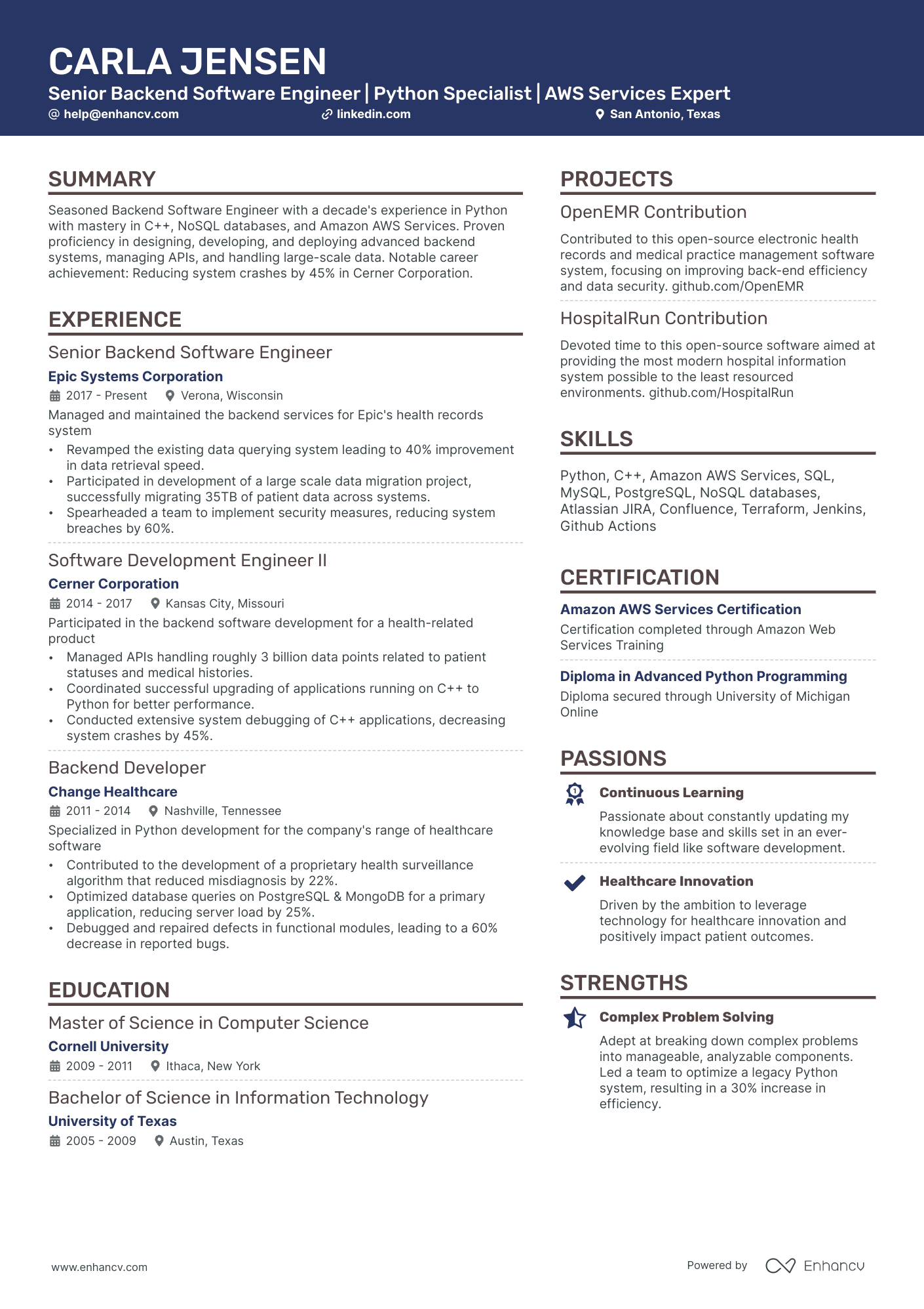 A resume example of a Creative