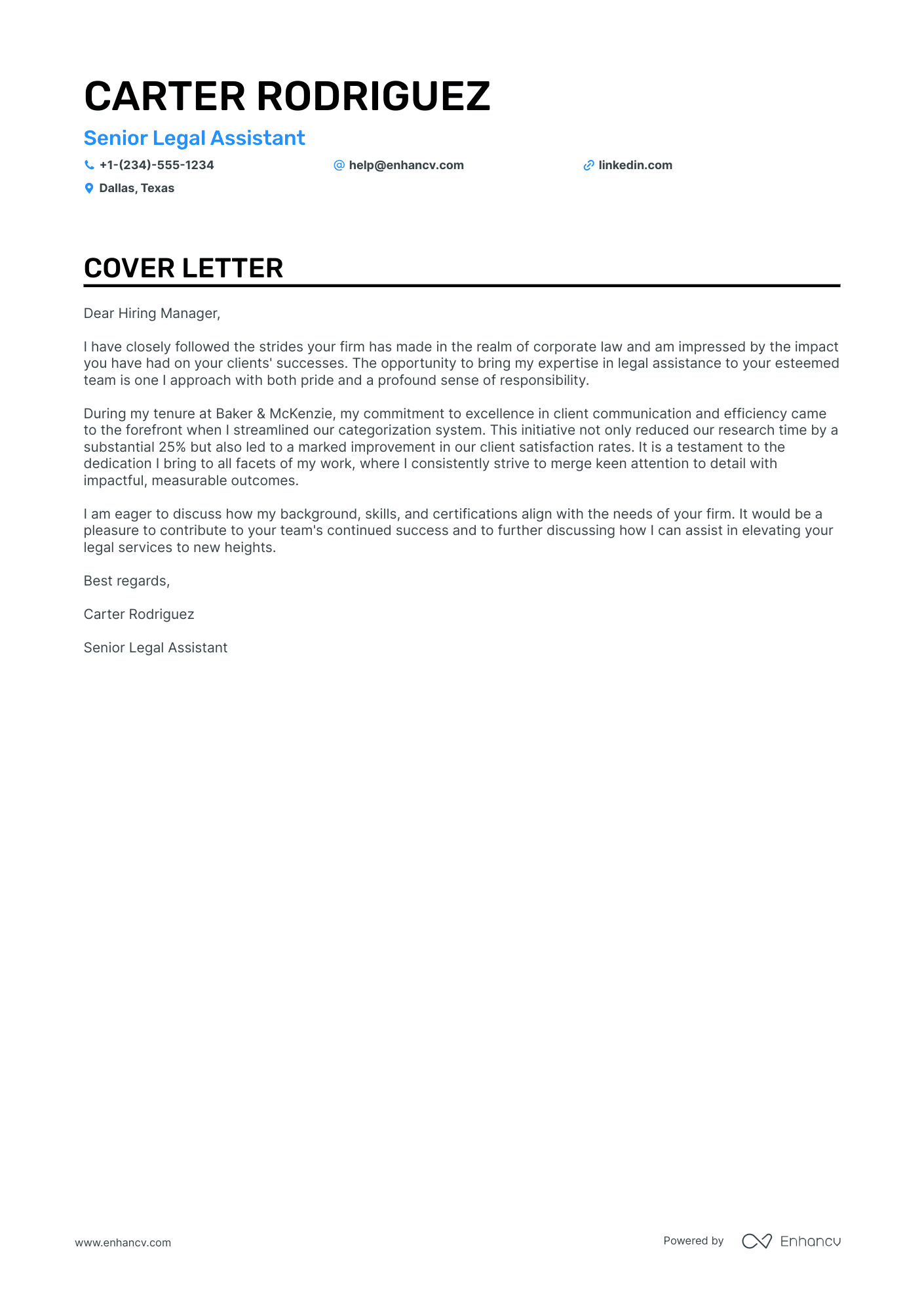A resume example of a Senior Legal Assistant