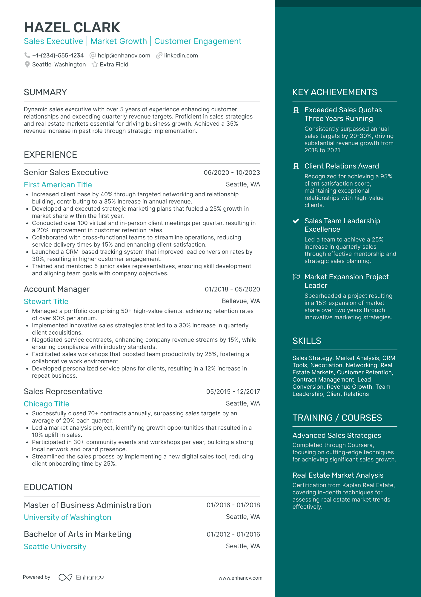 A resume example of a Direct Sales Executive