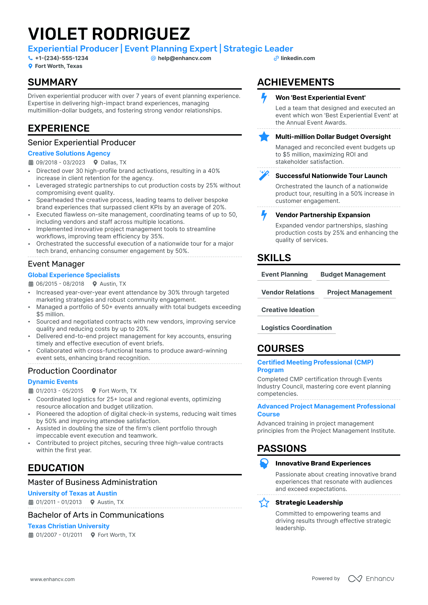 A resume example of a Experiential Marketing