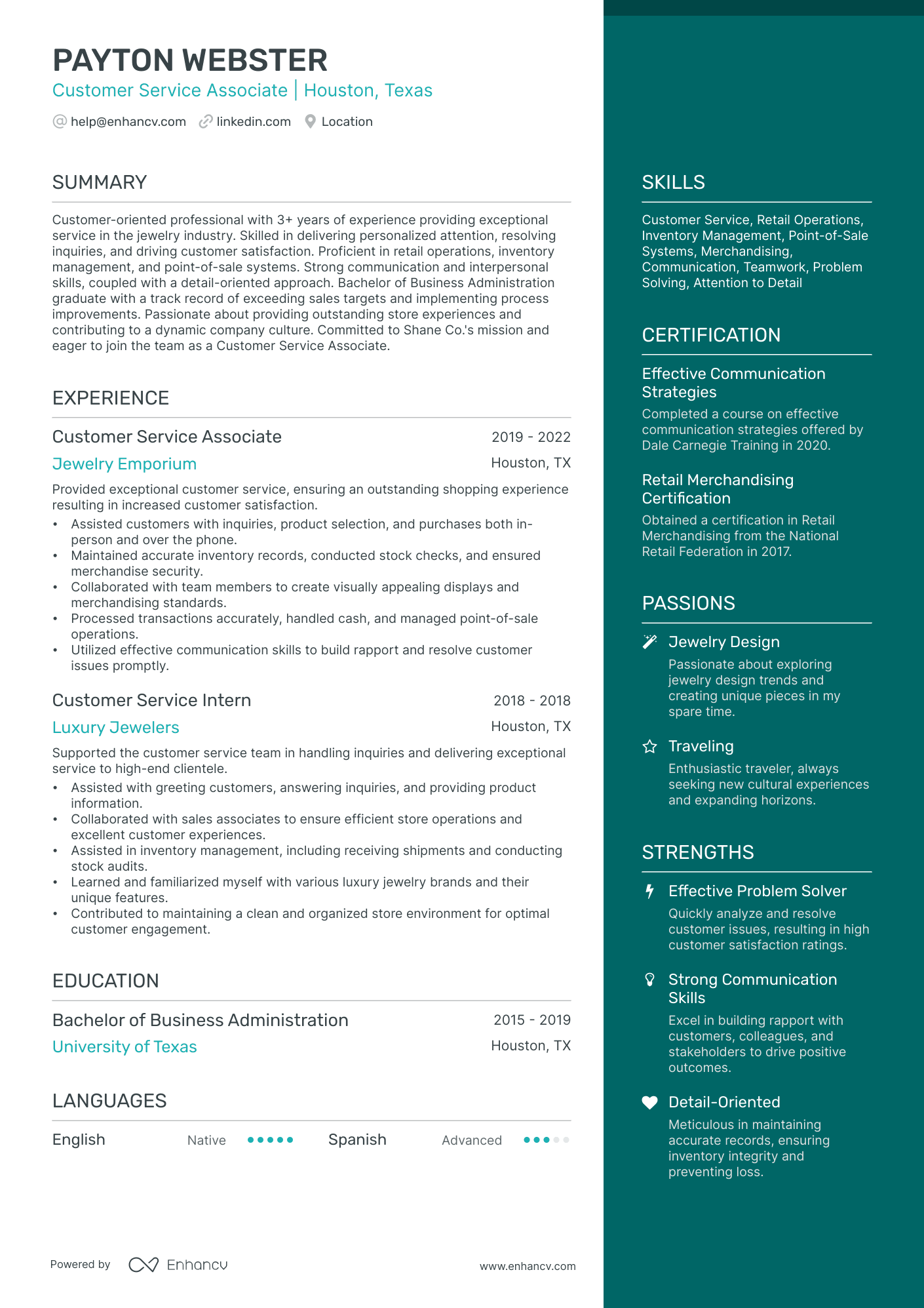 A resume example of a Elegant