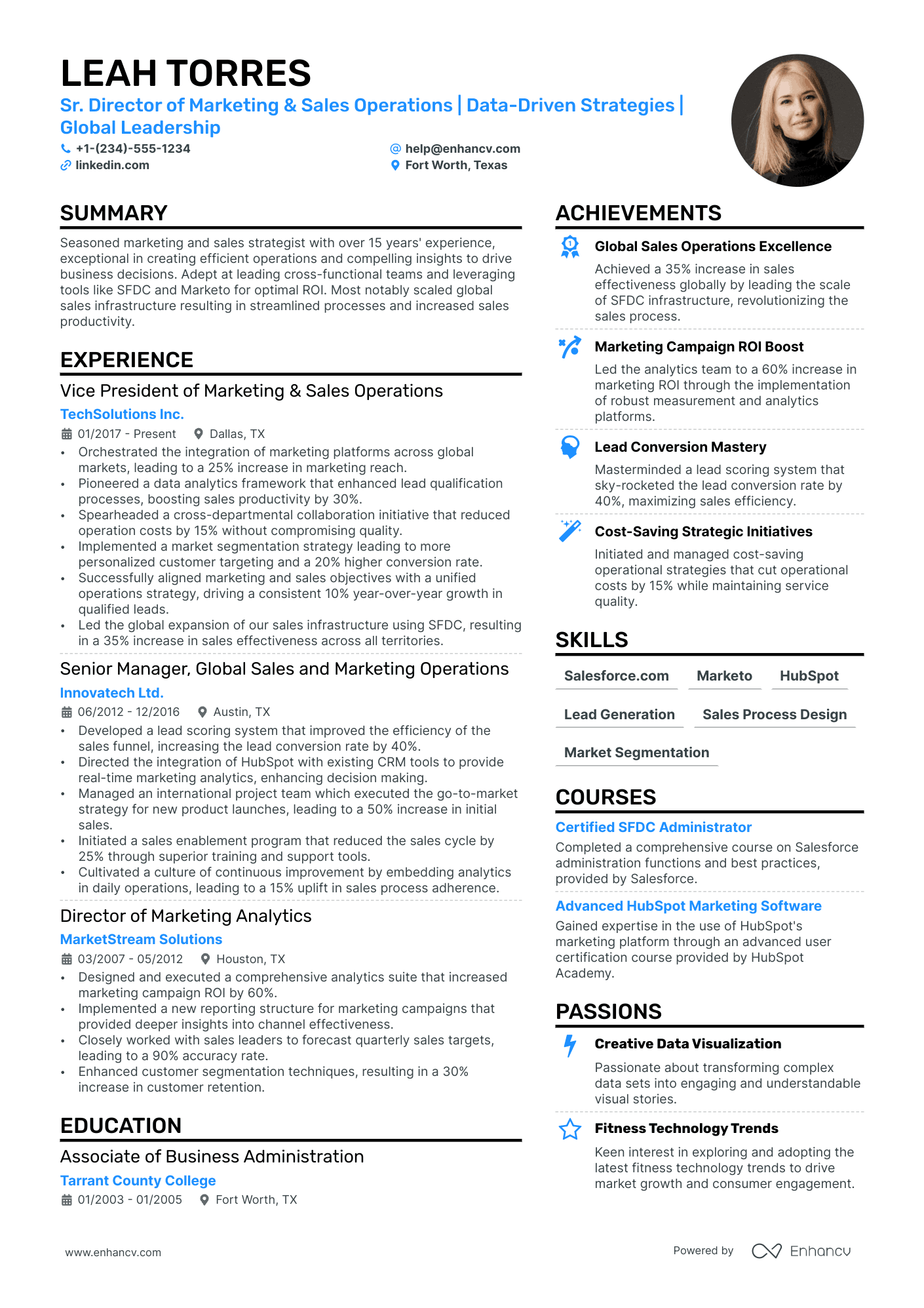 A resume example of a Marketing And Sales