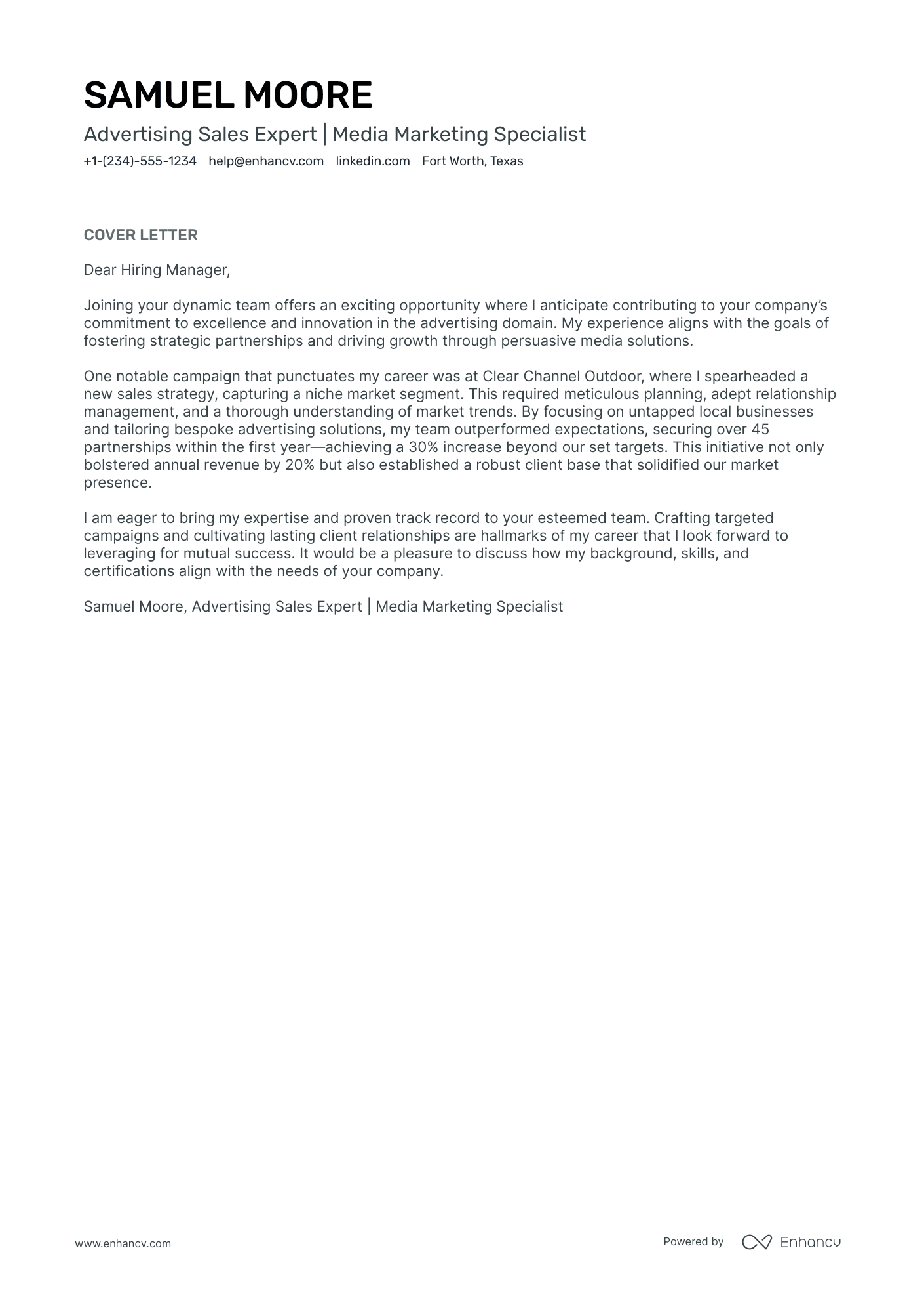 A resume example of a Advertising Sales