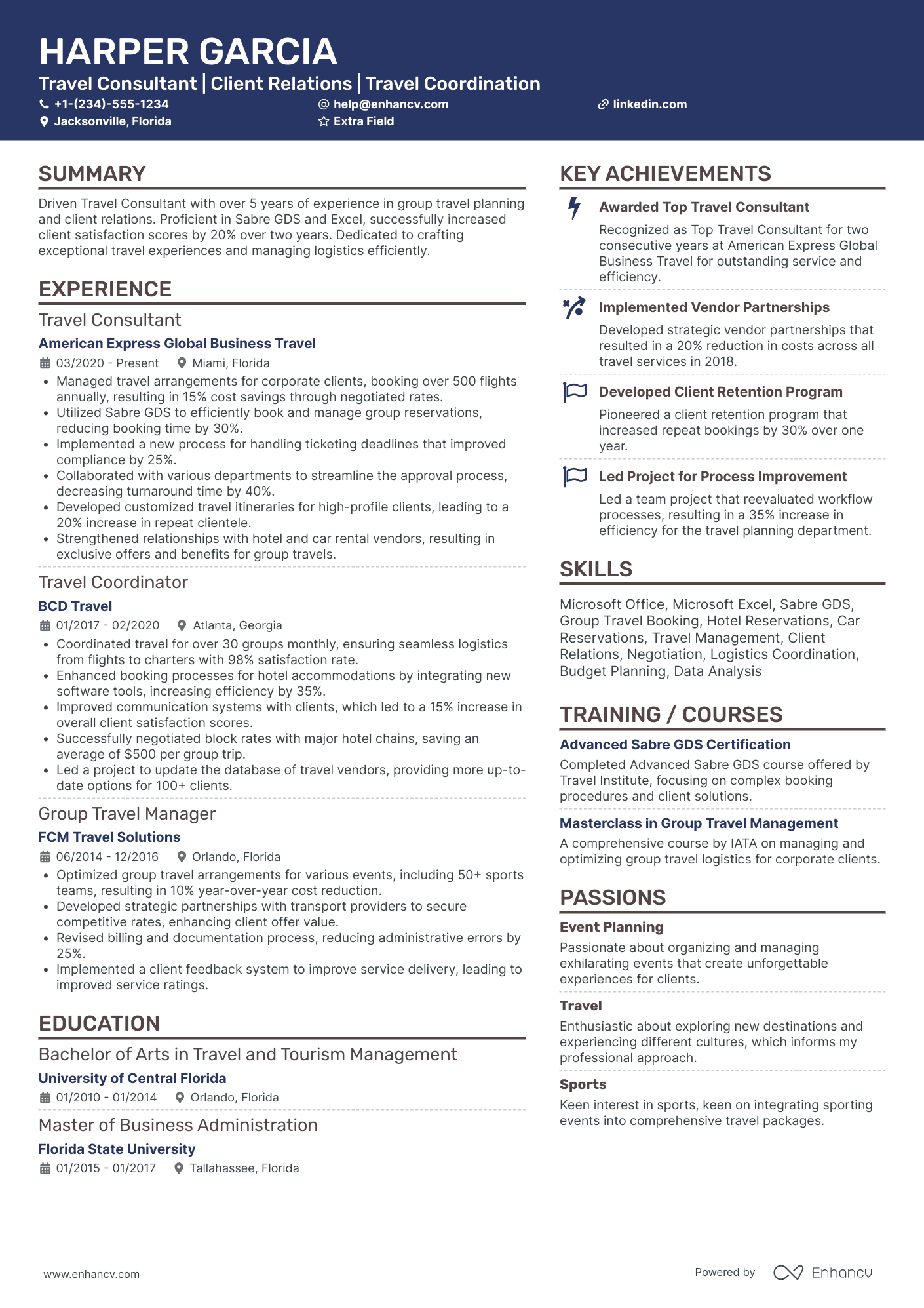 A resume example of a Corporate Travel Consultant