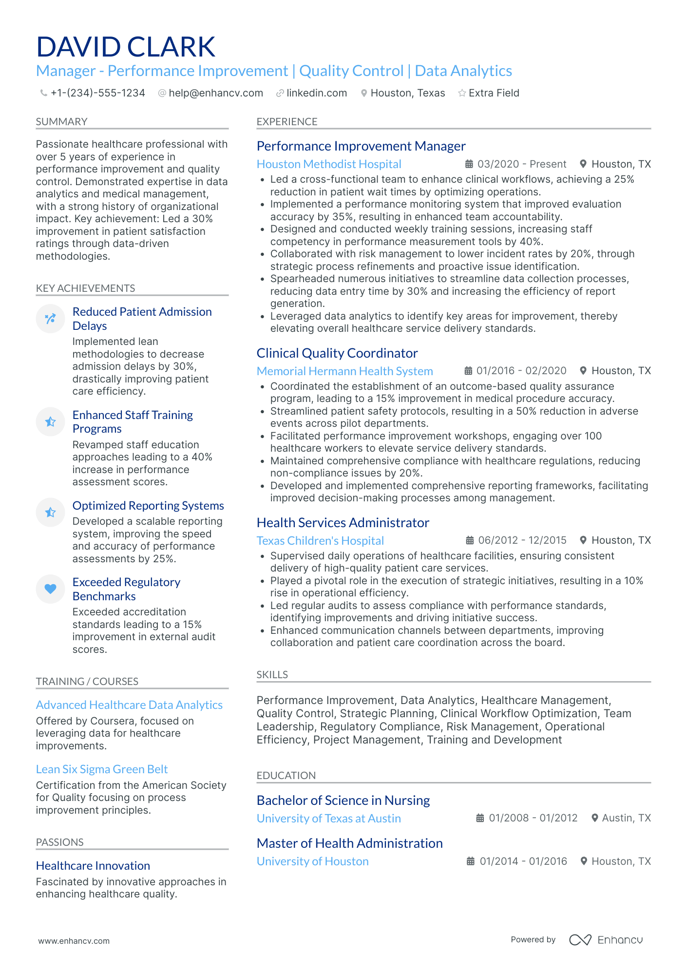 A resume example of a Factory Process Improvement Manager