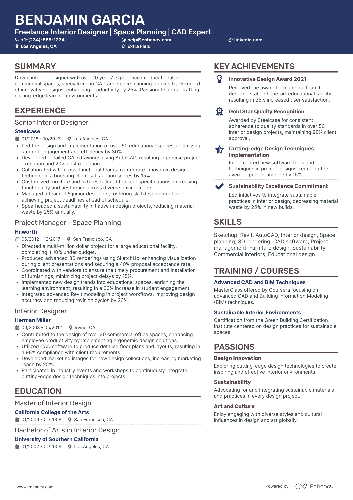 A resume example of a Freelance Interior Designer