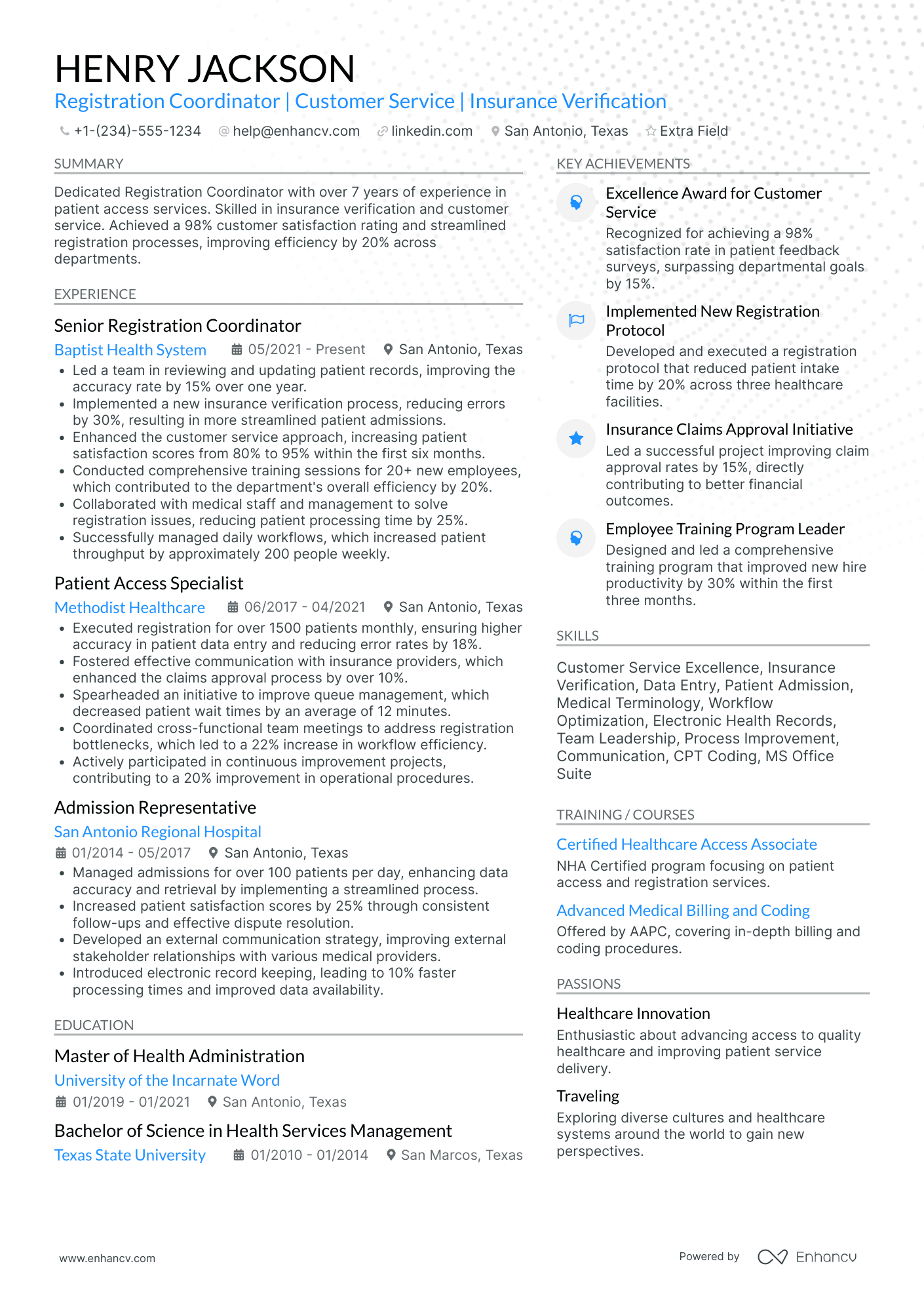 A resume example of a Hospital Volunteer Receptionist