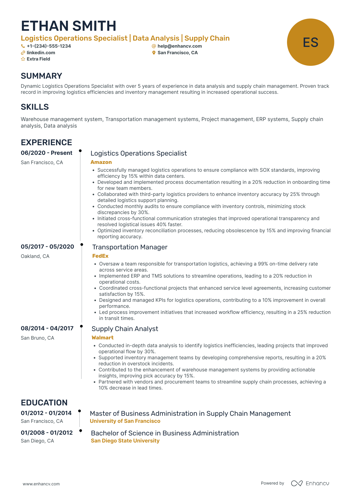 A resume example of a Facebook Business Analyst