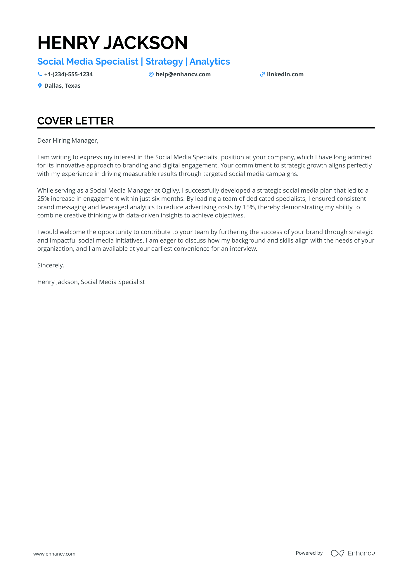 A resume example of a Senior Social Media Specialist