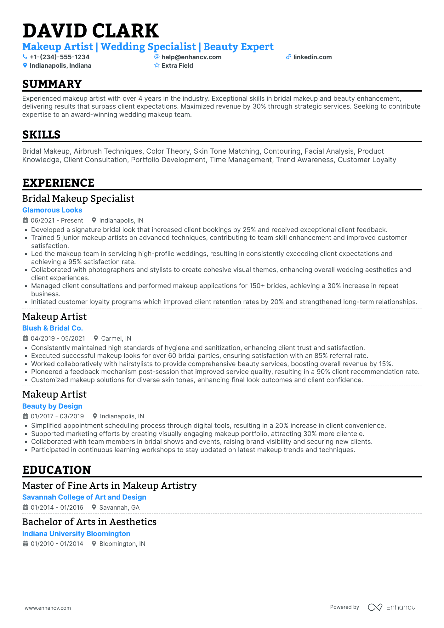 A resume example of a Bridal Makeup Artist