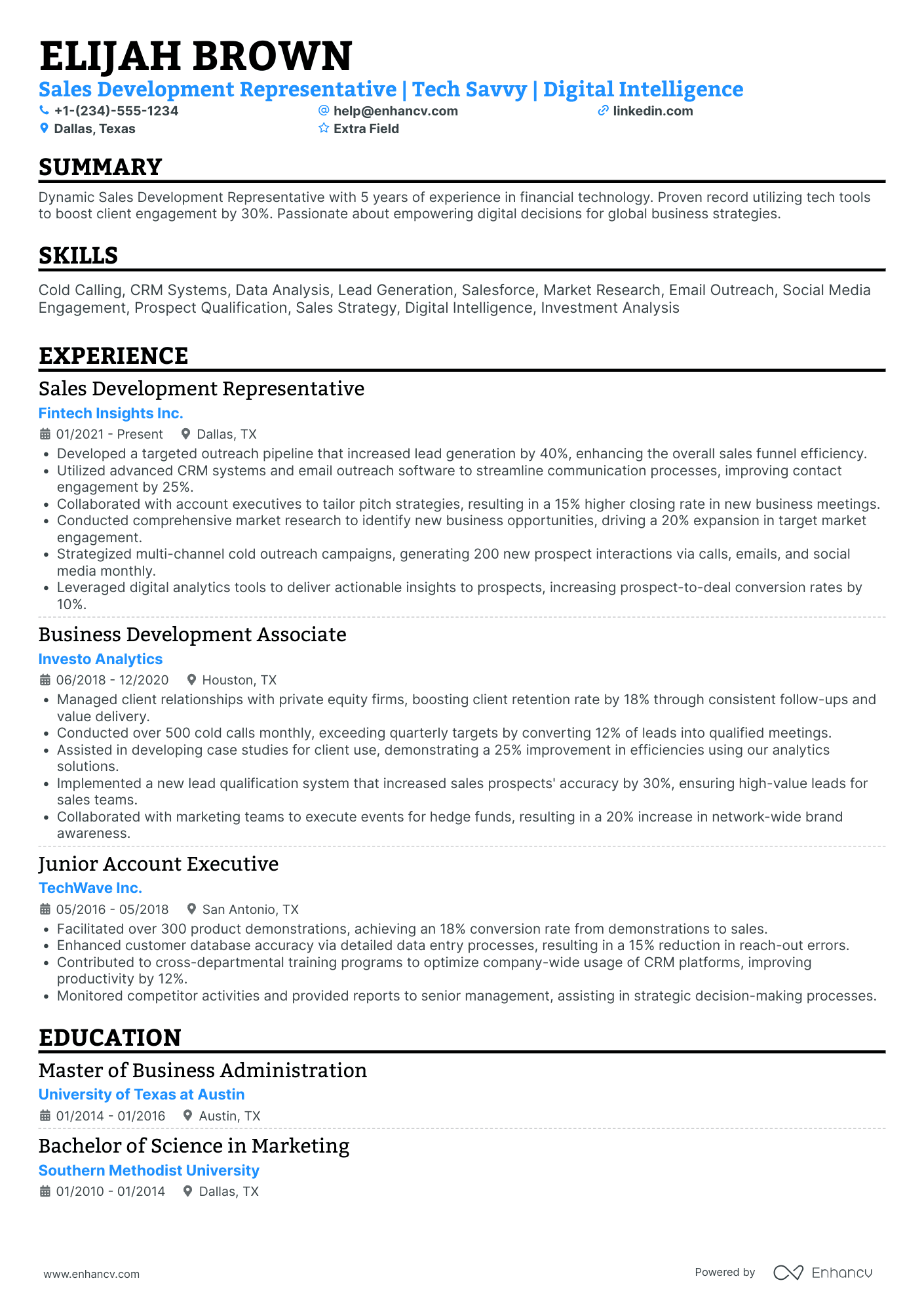 A resume example of a Financial Services Sales Representative