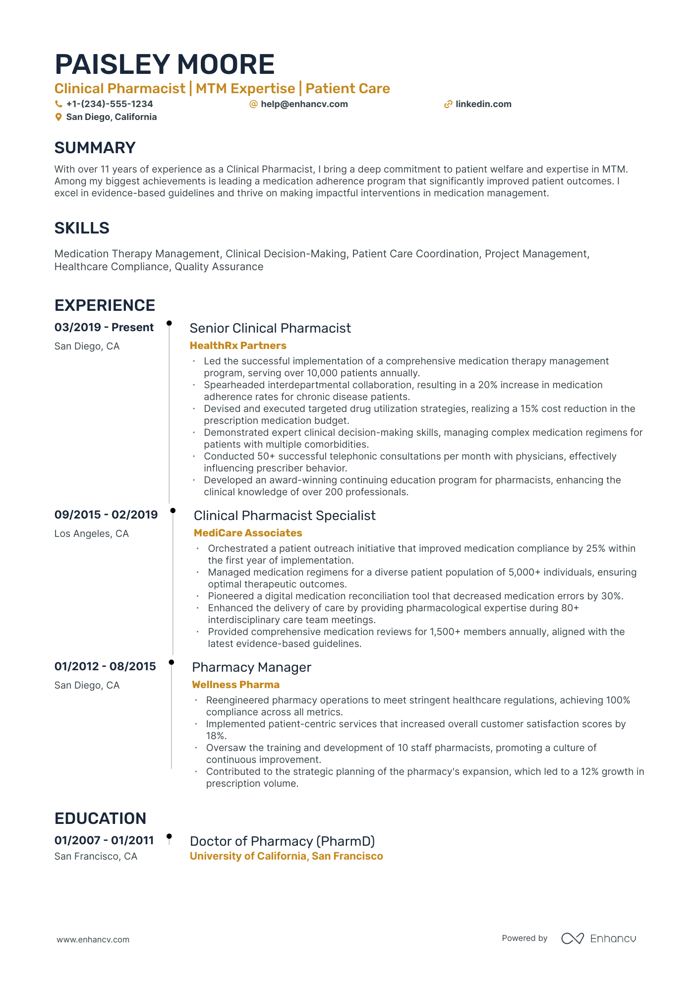 A resume example of a Timeline