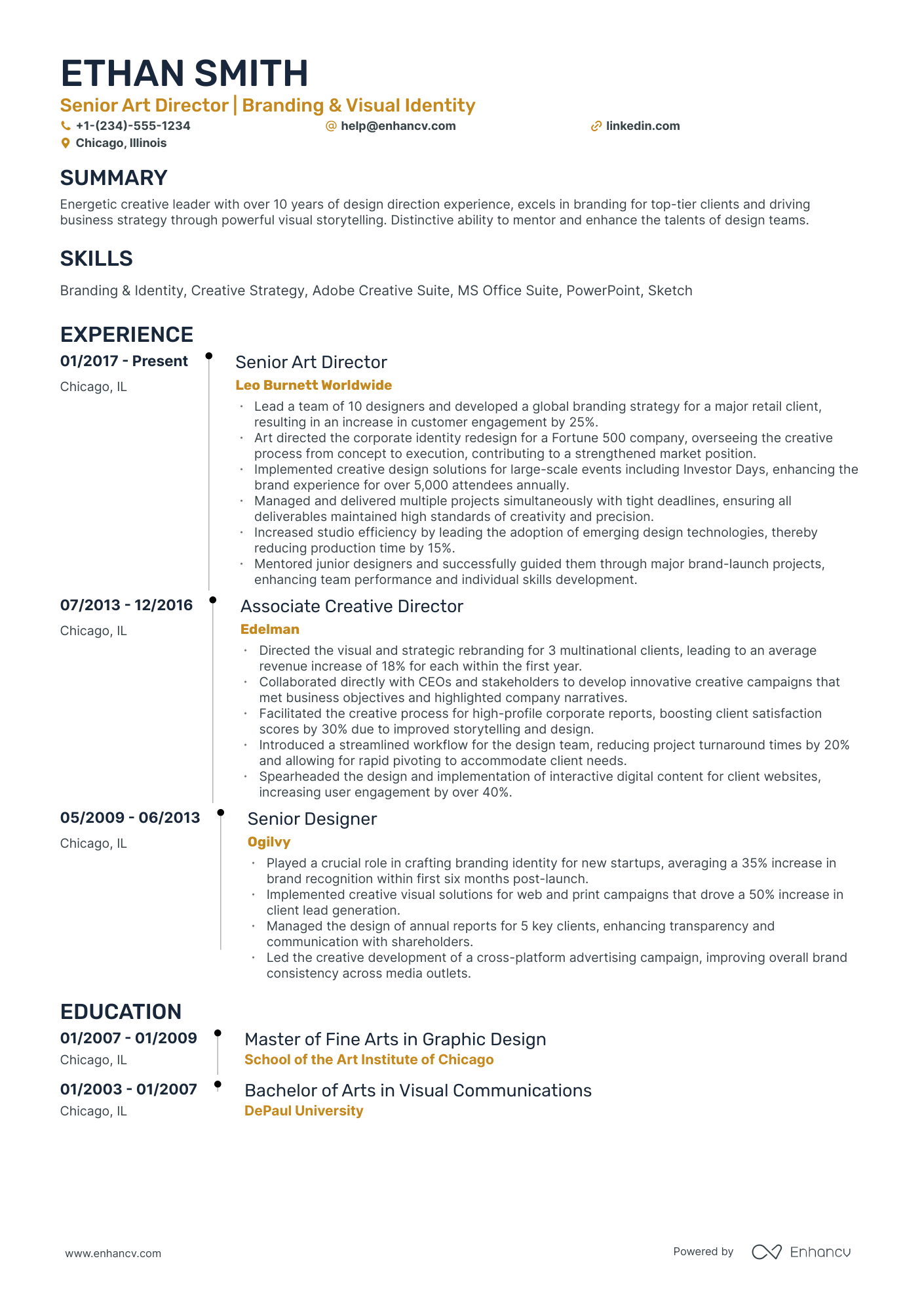 A resume example of a Timeline