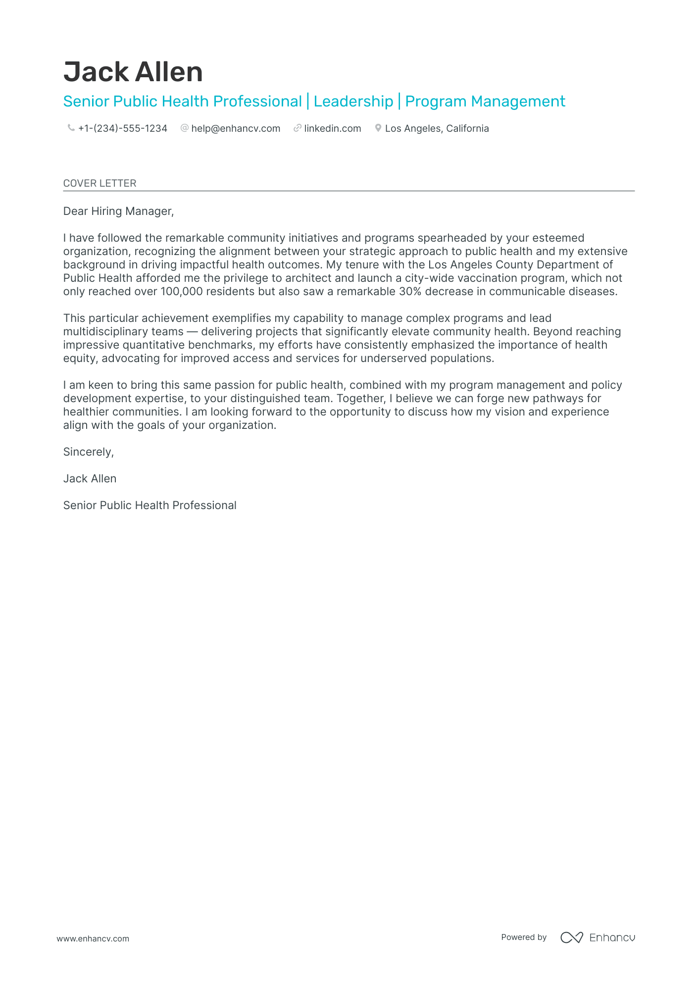 A resume example of a Public Health Program Manager
