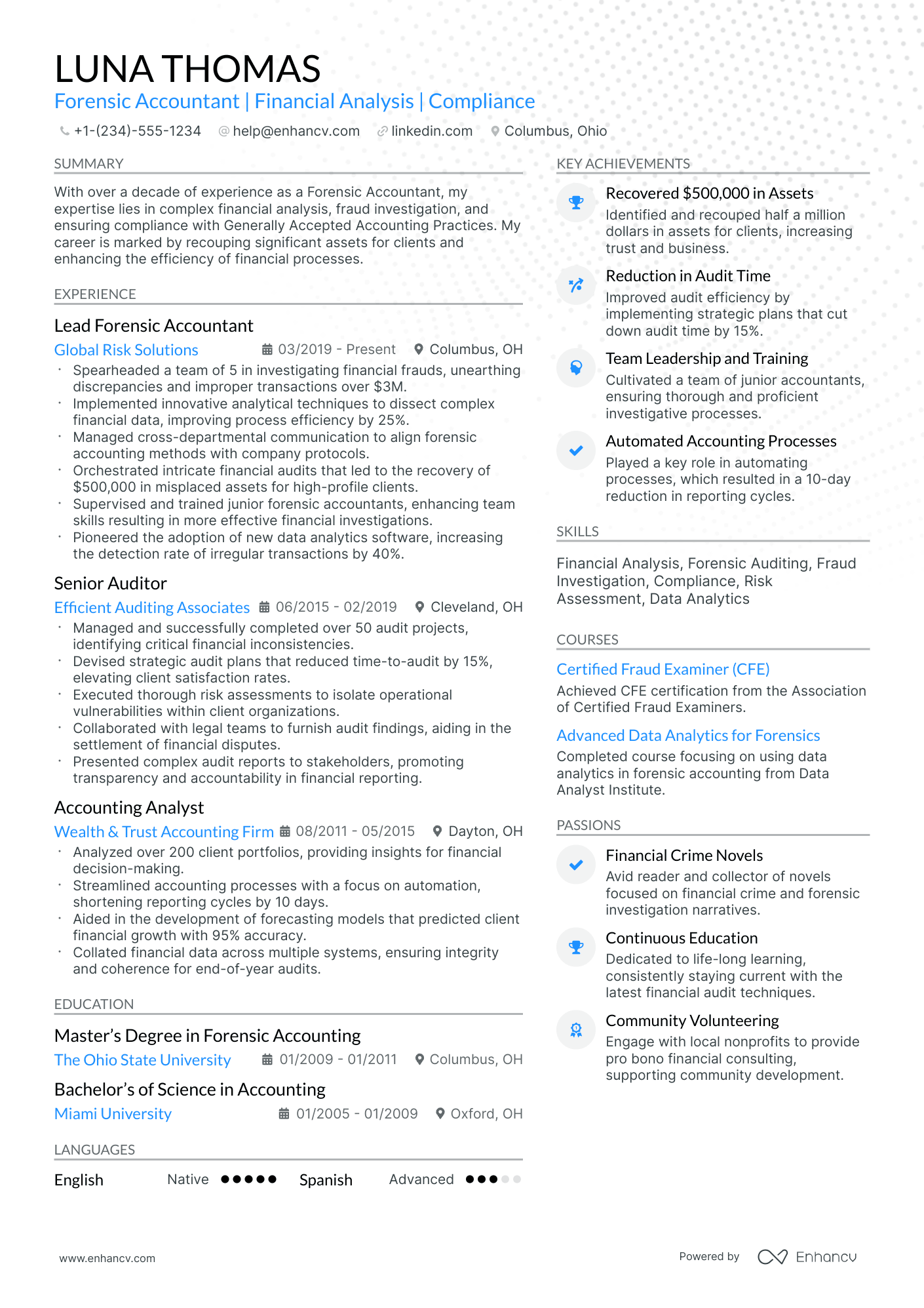 A resume example of a Modern
