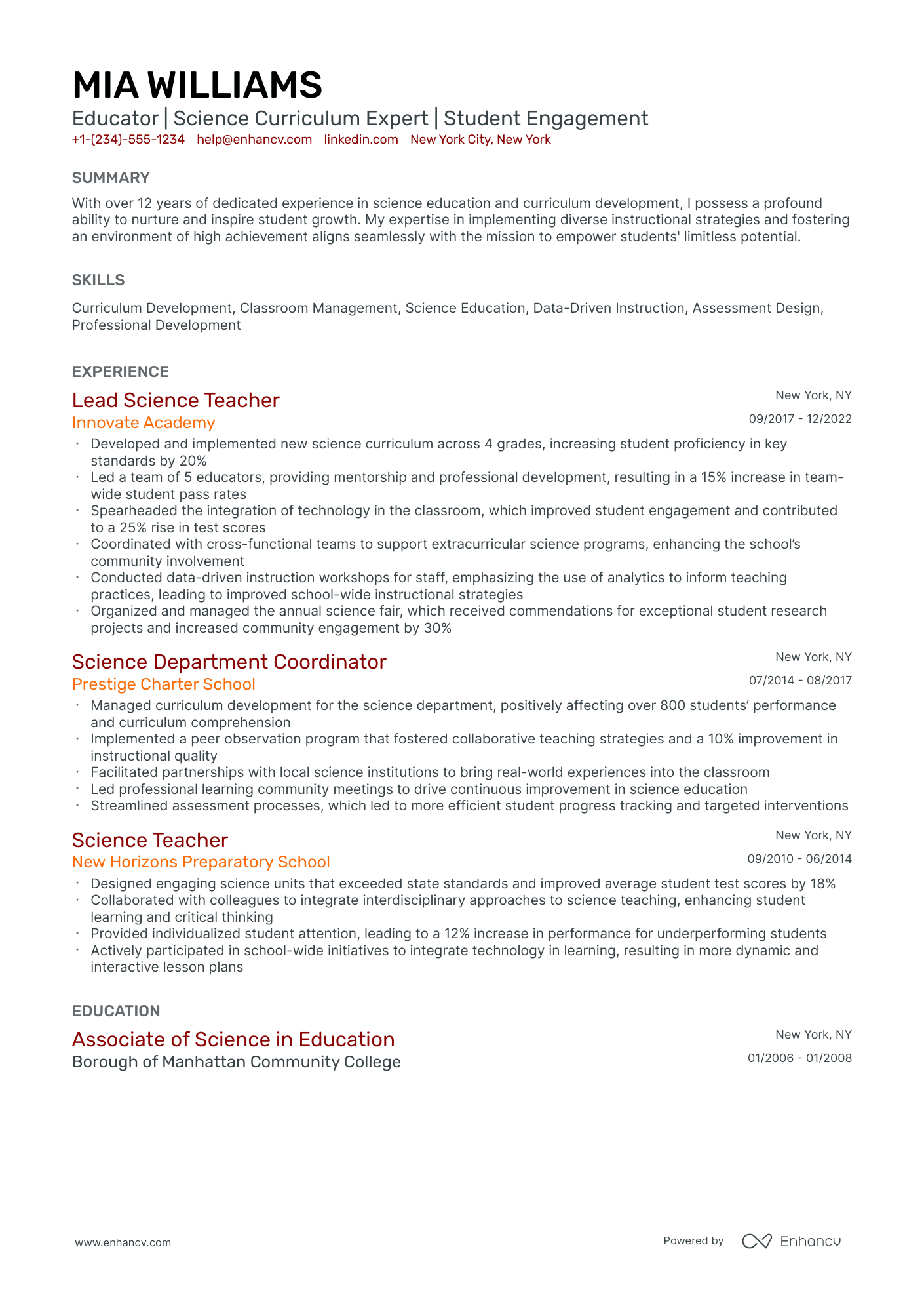 A resume example of a Classic
