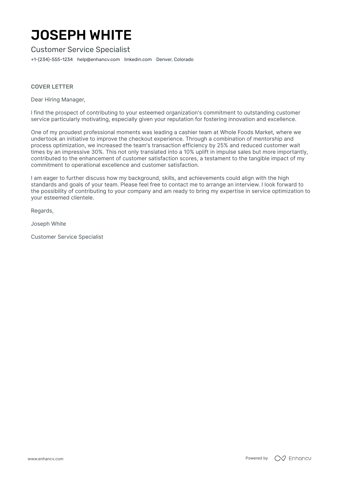 A resume example of a Customer Service Cashier