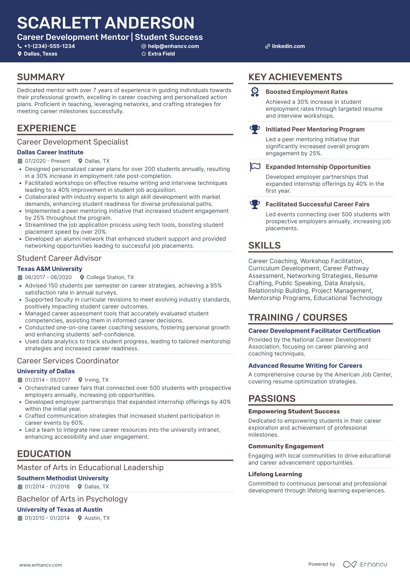 A resume example of a Career Change Mentor
