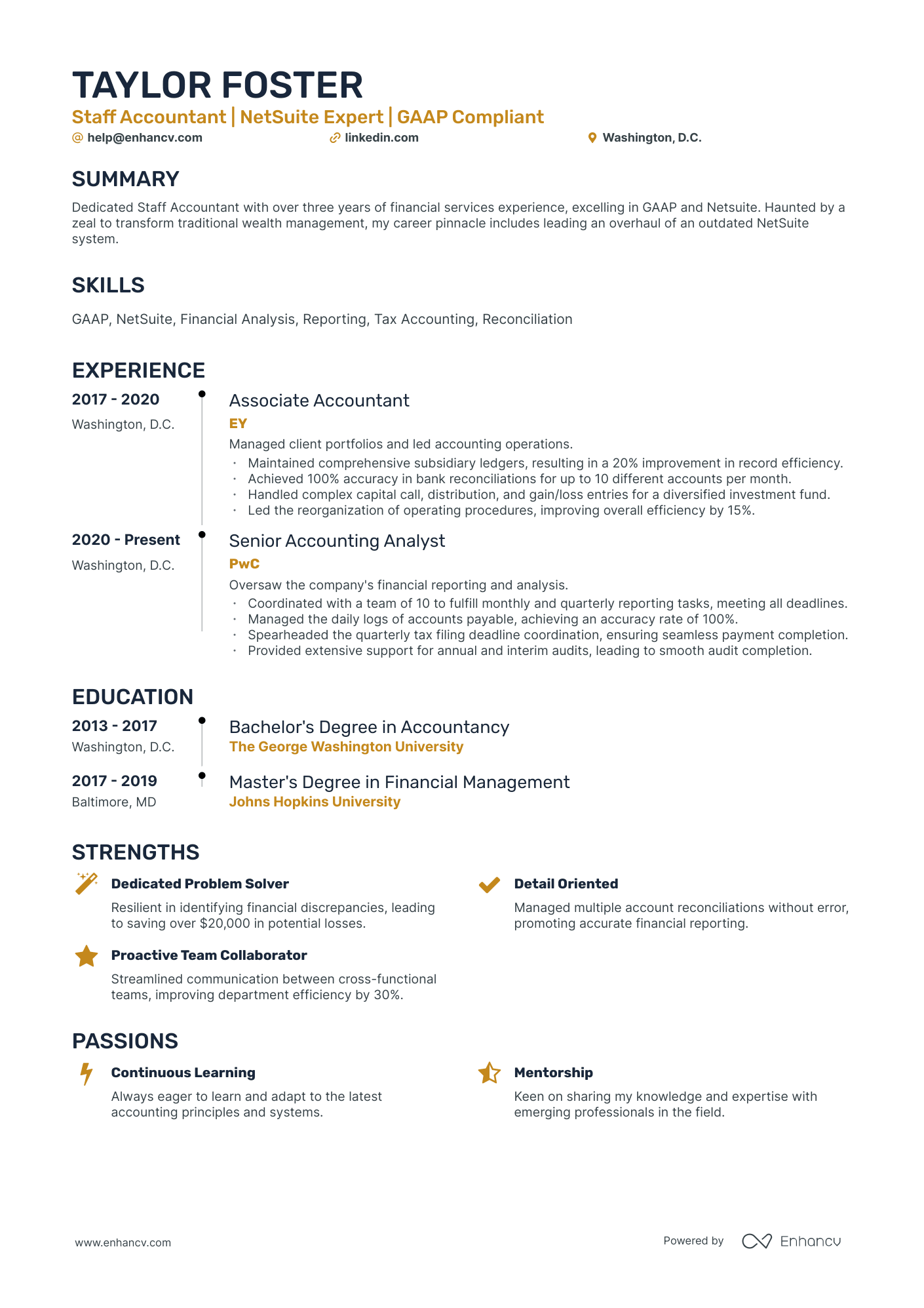 A resume example of a Timeline