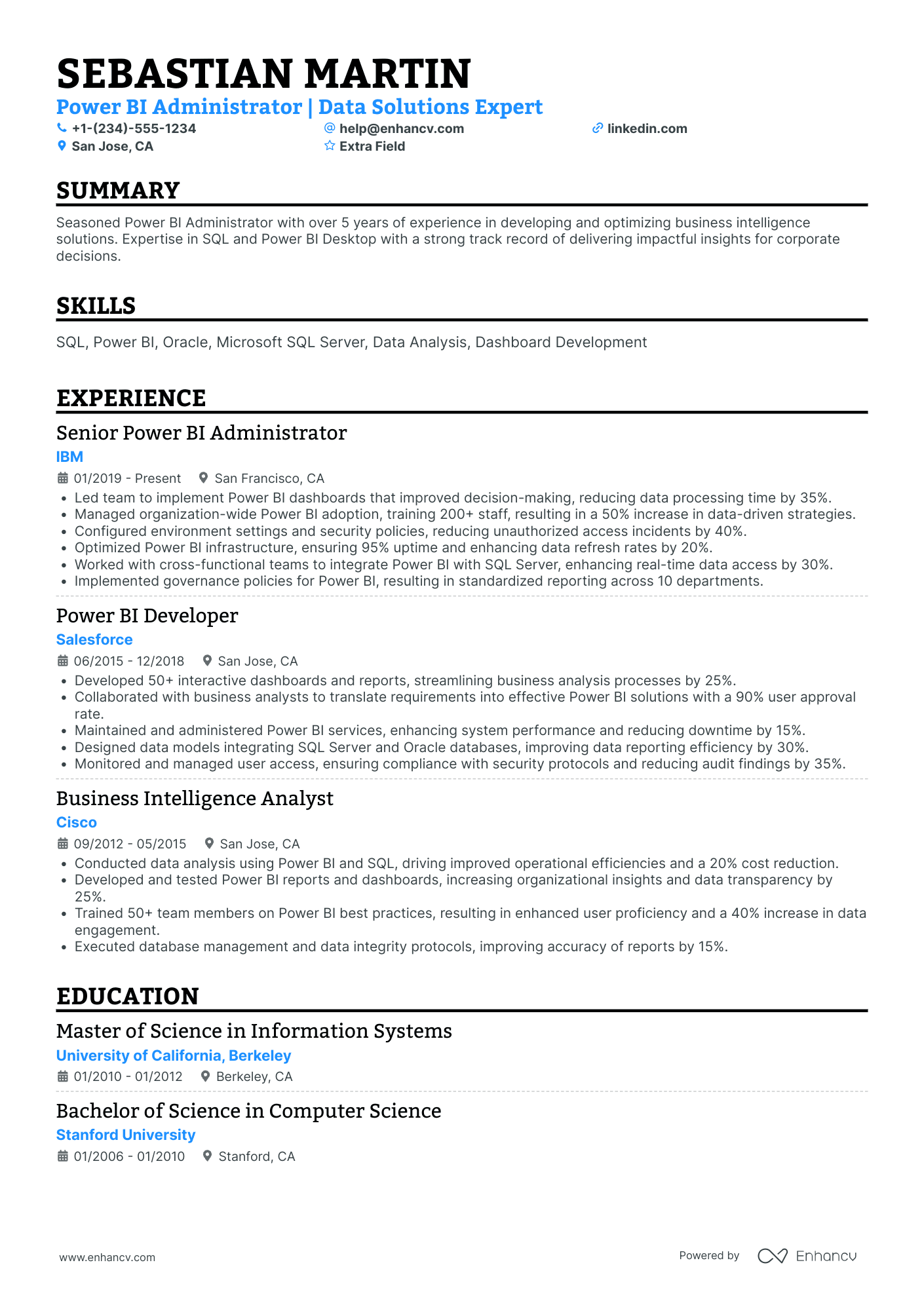 A resume example of a Power BI Trainer