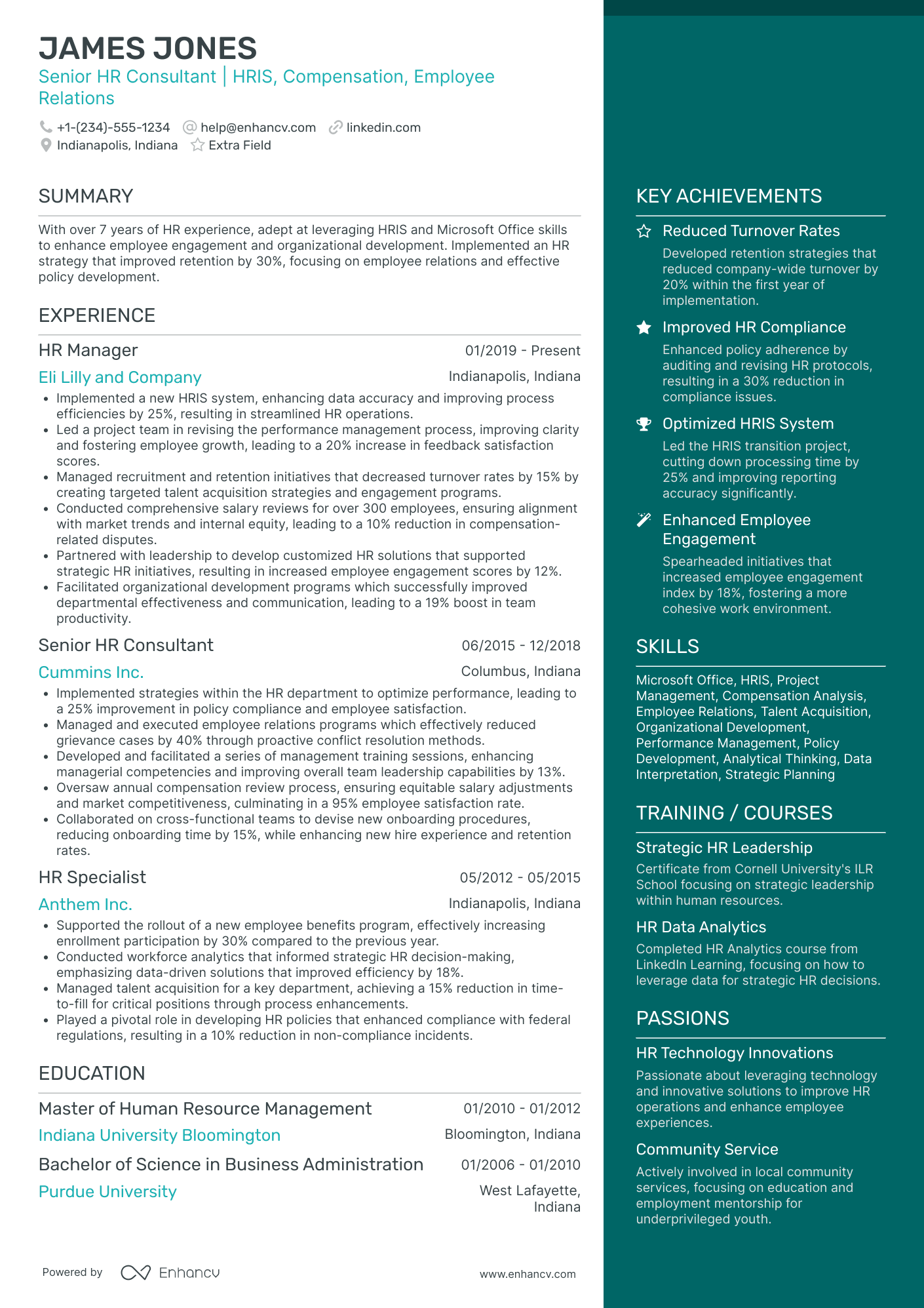 A resume example of a HR Consultant