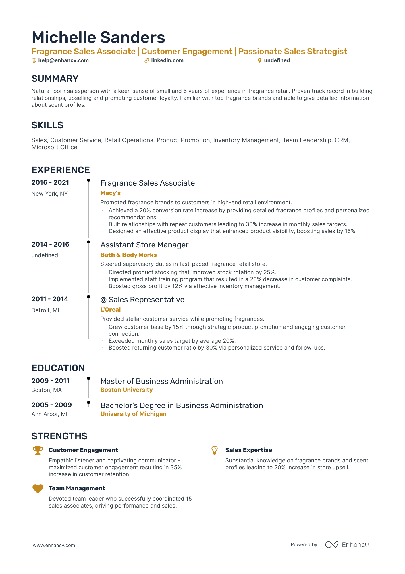 A resume example of a Timeline