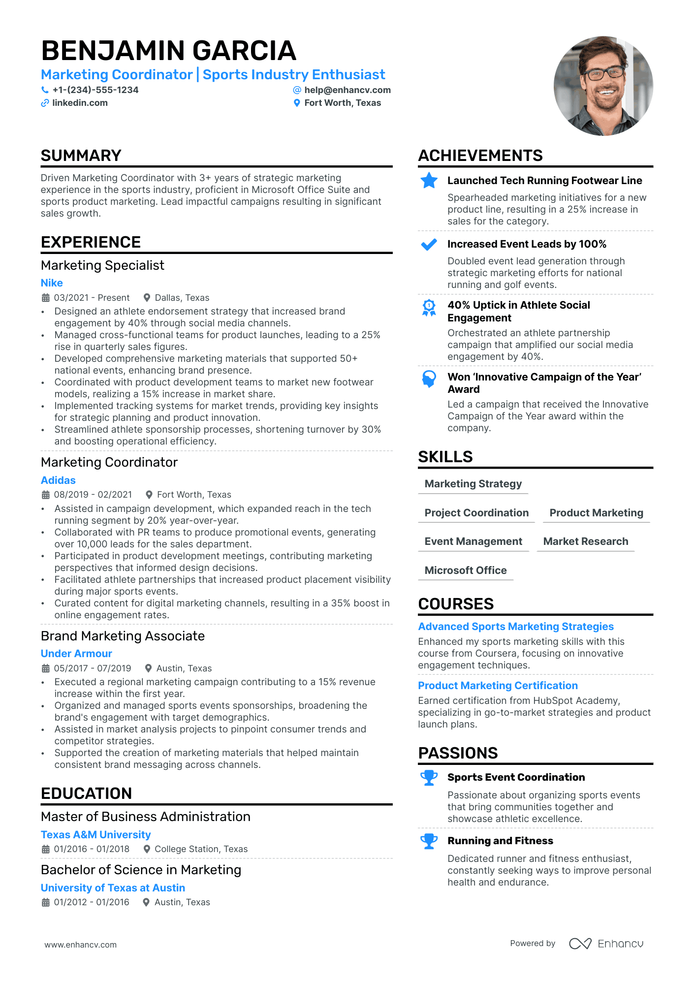 A resume example of a Sports Marketing
