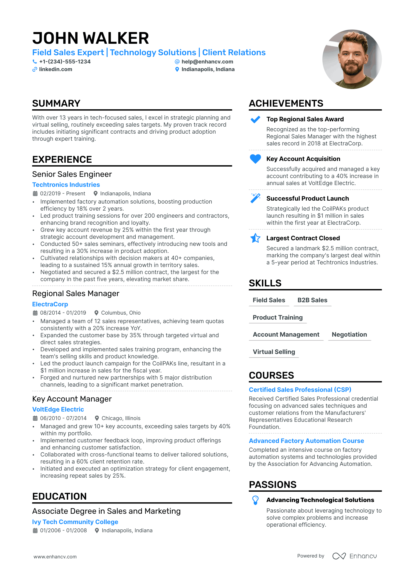 A resume example of a Field Sales Representative
