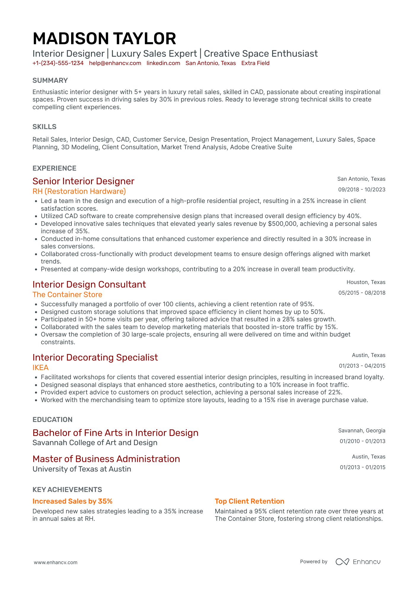 A resume example of a Retail Interior Designer