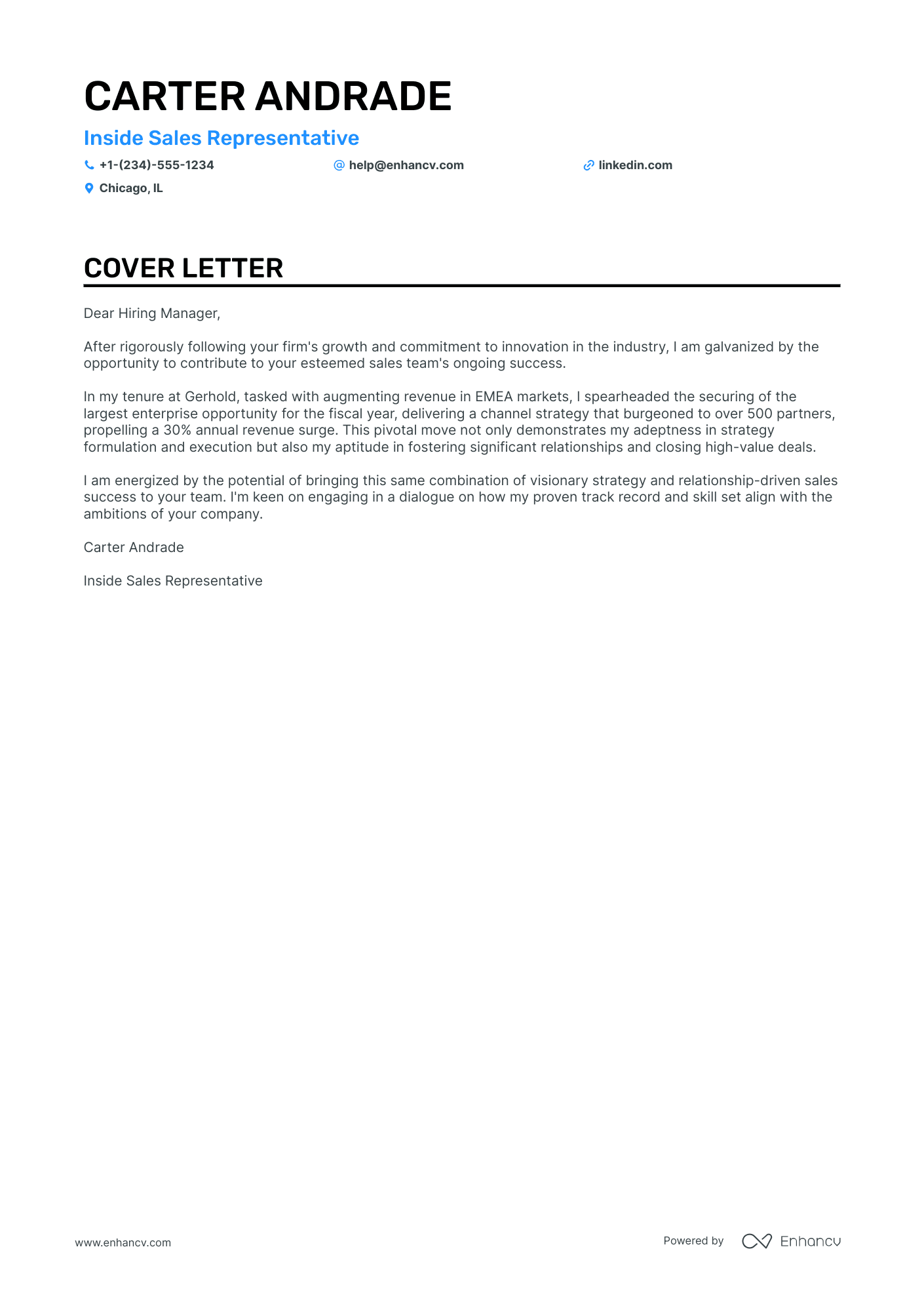 A resume example of a Inside Sales