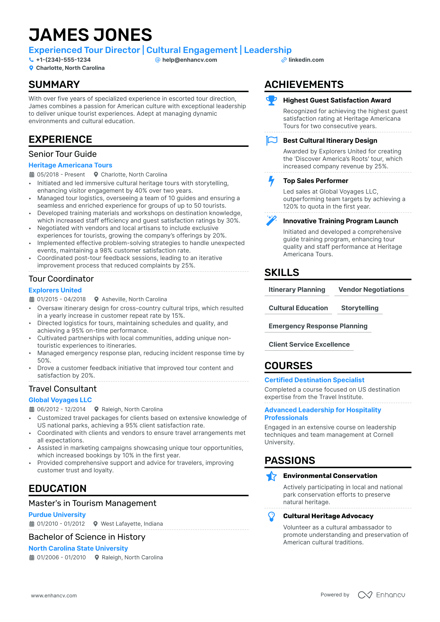 A resume example of a Tour Director