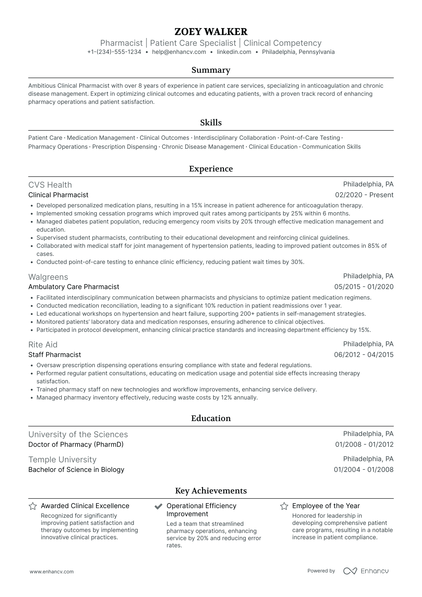A resume example of a Ambulatory Care Pharmacist