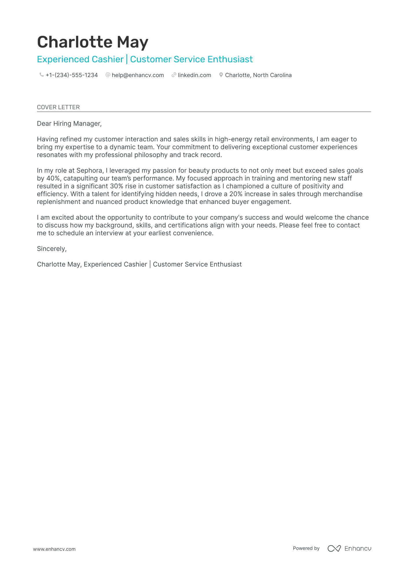 A resume example of a Lead Cashier