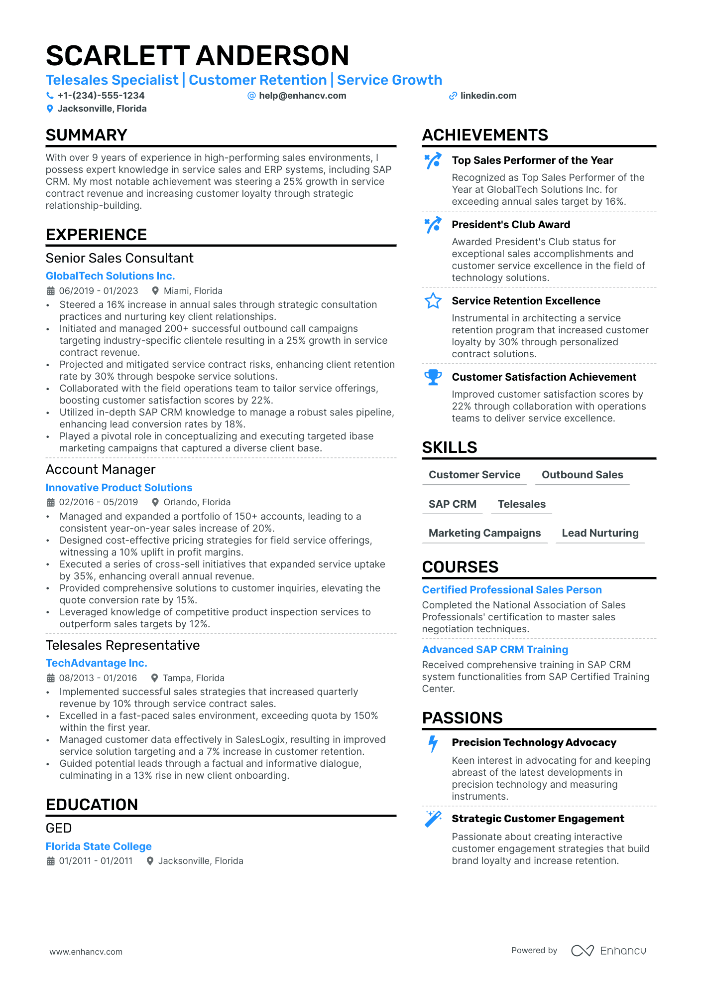 A resume example of a Telesales Representative