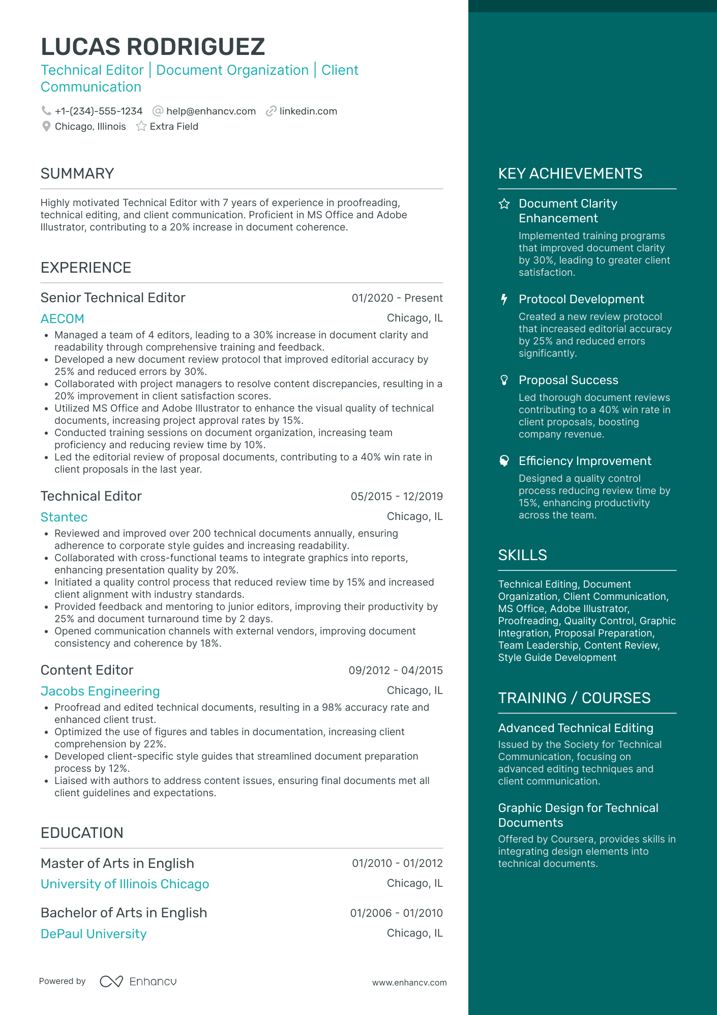A resume example of a Technical Editor