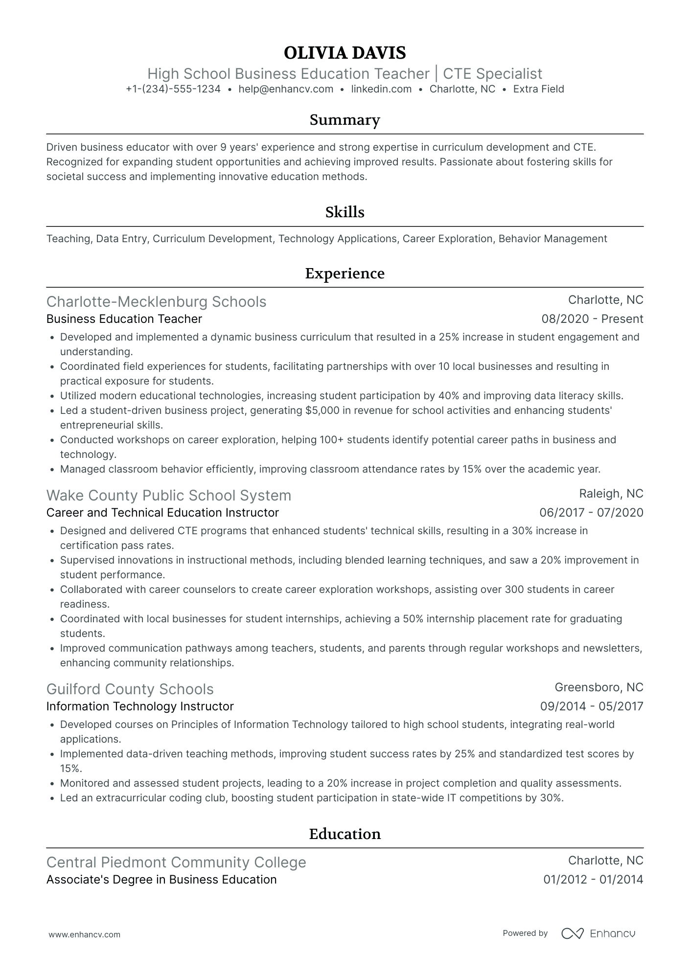 A resume example of a High School Special Education Teacher